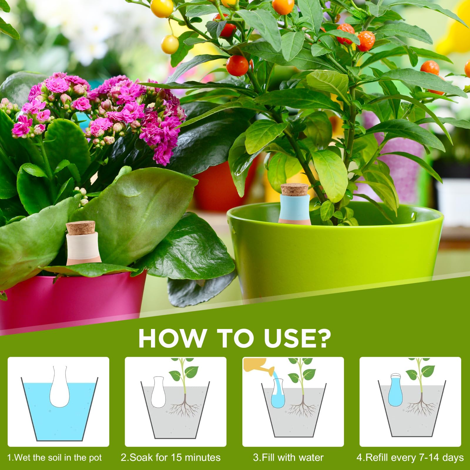 Lot de 4 Pieux D'arrosage des Plantes 400 ML,Auto-arrosantes en Terre Cuite,aux Plantes d'Intérieur et Balcon,Irrigation de la Zone Racinaire (Forme de Bouteille)