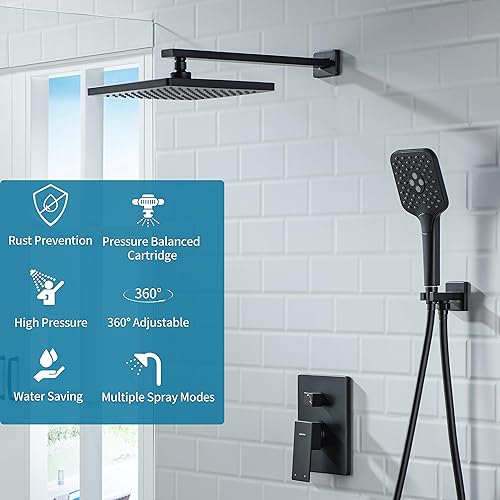 Miniatura 2 de Casta Diva Sistema de ducha redondo de 9.5 pulgadas, cabezales de ducha de lluvia con rociador de mano, juego combinado de válvula desviadora de