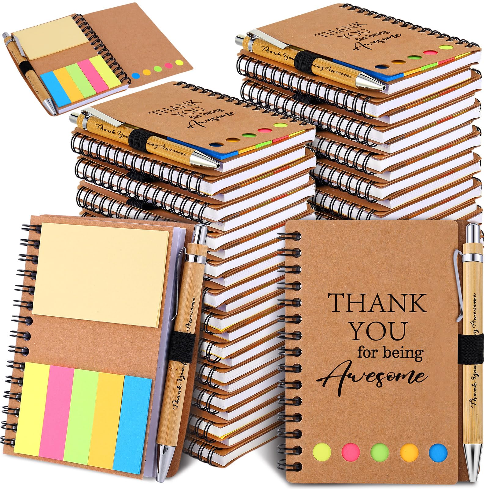 20 Sets Employee Appreciation Gifts Encouragement Inspirational Spiral Notebooks with Sticky Notes Notepads Thank You Bamboo Ballpoint Pens for Nurse