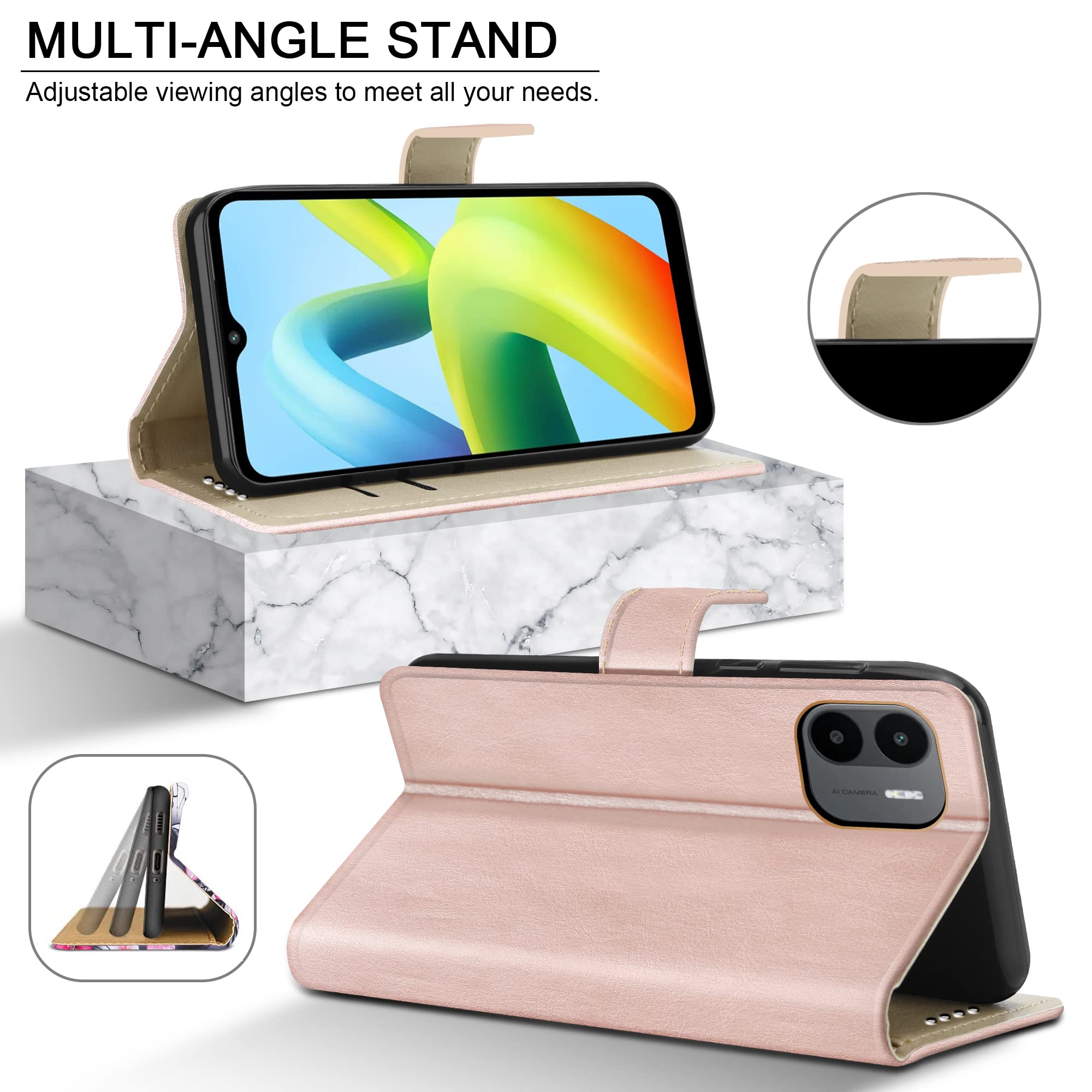 PIXFAB For Xiaomi Redmi A1 / Redmi A2 Leather Phone Case, Magnetic Closure Full Protection Book Folio Design - Image 3