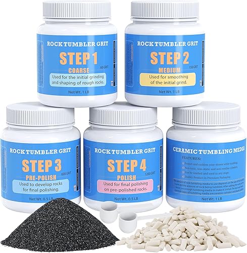 KoolStone Rock Tumbler Grit and Ceramic Tumbling Media 4 libras, pule hasta 25 libras de rocas, kit de medios de recarga de pulido, compatible con