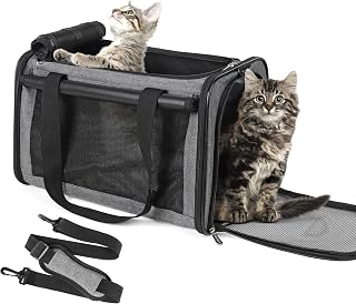 YUDODO Pet Carriers Airline Approved for Dog Cat Travel, Soft Sided Reflective Mesh Pet Cat Carrier, Foldable & Portable for Small Animal Rabbit Puppy, Grey Green