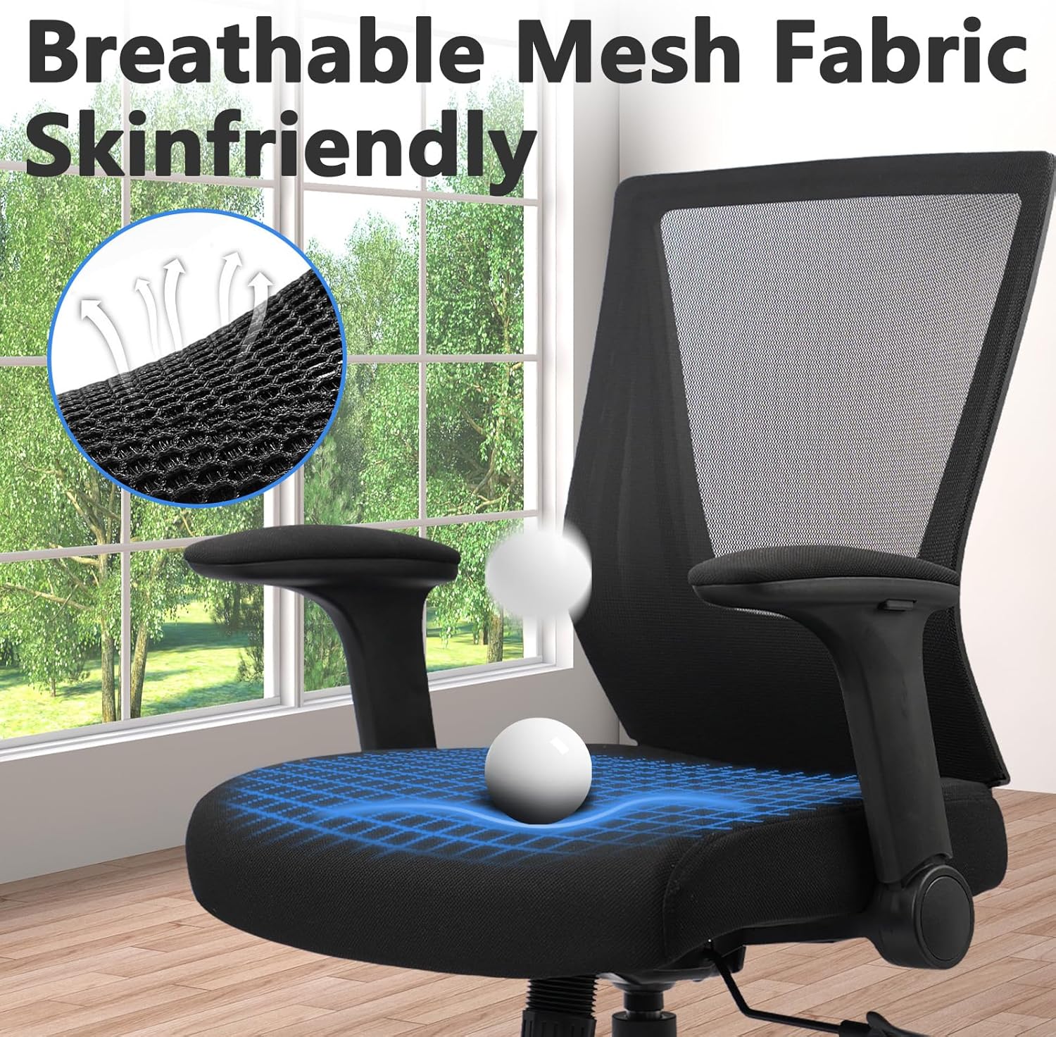 CLATINA Big and Tall Office Chair Heavy Duty Ergonomic Desk Chair 500lbs with Flip-up Arms & Wide Thick Seat Cushion Home Executive Swivel Mesh Chair for Study, Conference, Black