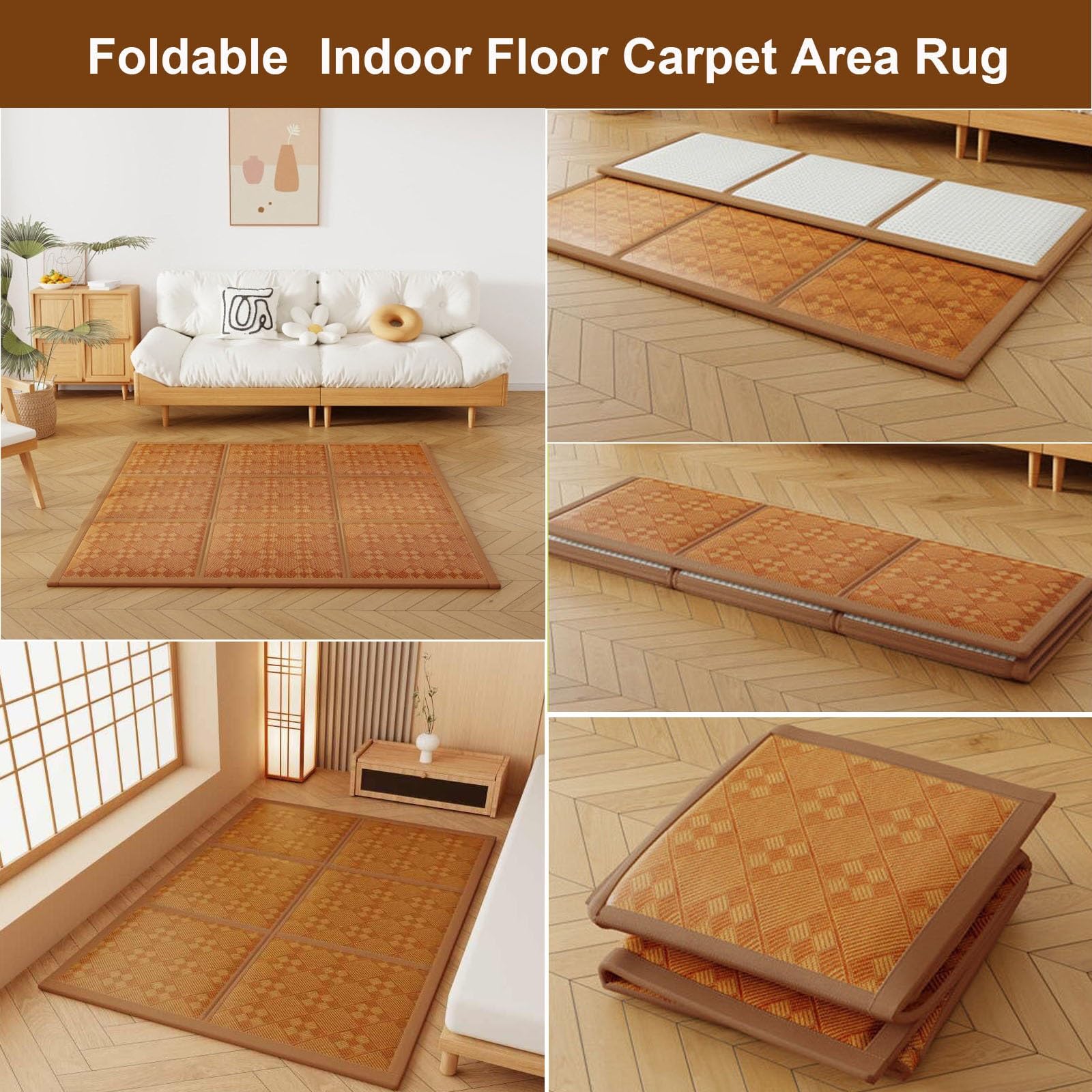 Tatami Salón Suelo Japonesa Alfombras Colchón Plegable Tapete de Juegos(Brown,300x200cm)