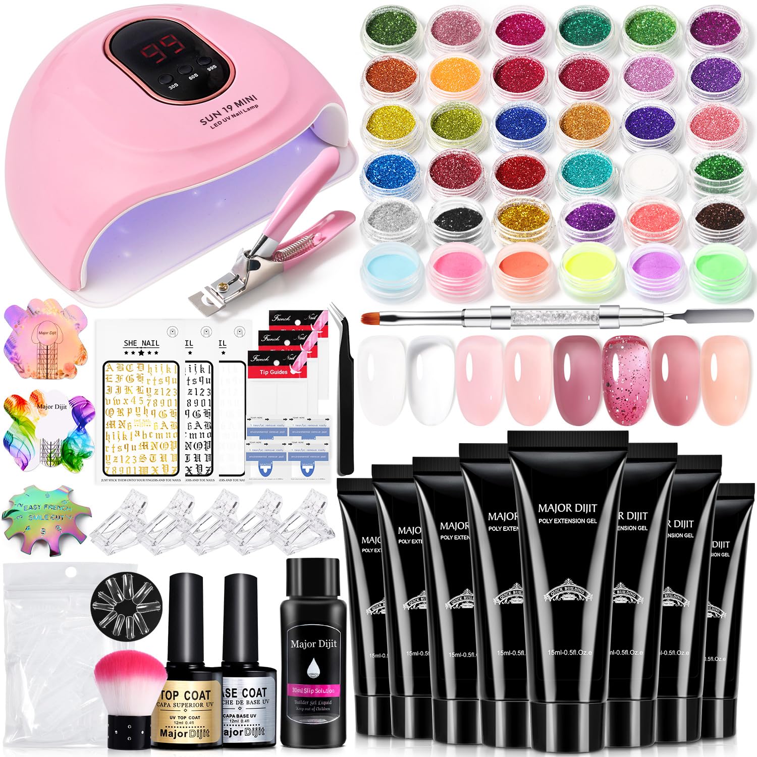 Poly Nail Gel Kit With Nail Lamp 8 Color Extension Builder Kit Slip Solution Basic Poly Nail Art Gel Tools Design for Beginners with Everything