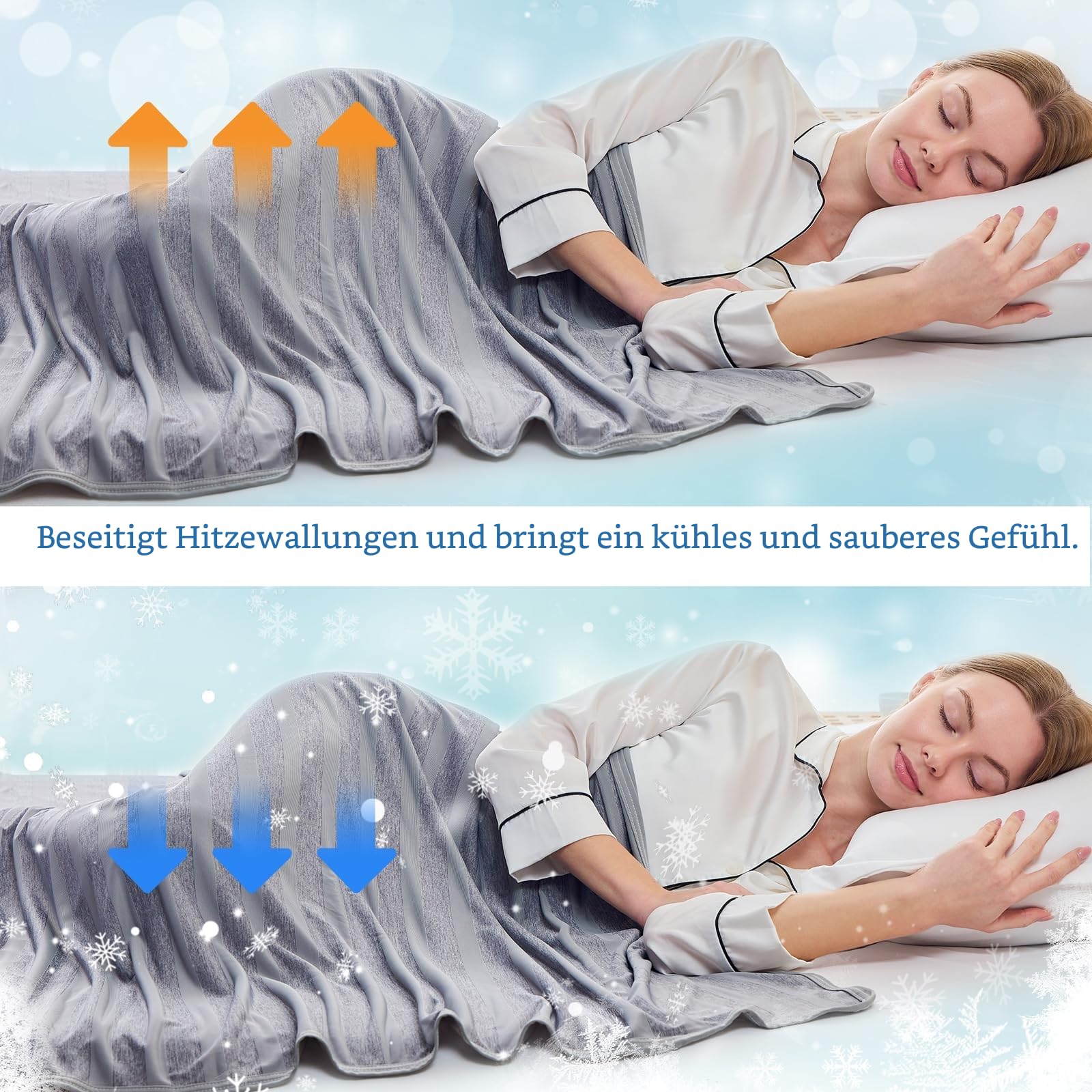 EMME Kühldecke Kühlende Decke, Arc-Chill Q-Max>0,5, 228 x228 cm, 2 in 1 Doppelseitige Dünne Sommerdecke, Leicht Atmungsaktiv Tagesdecken, Sofa Decken,Bettüberwurf Groß Kuscheldecke,Grau Gestreift