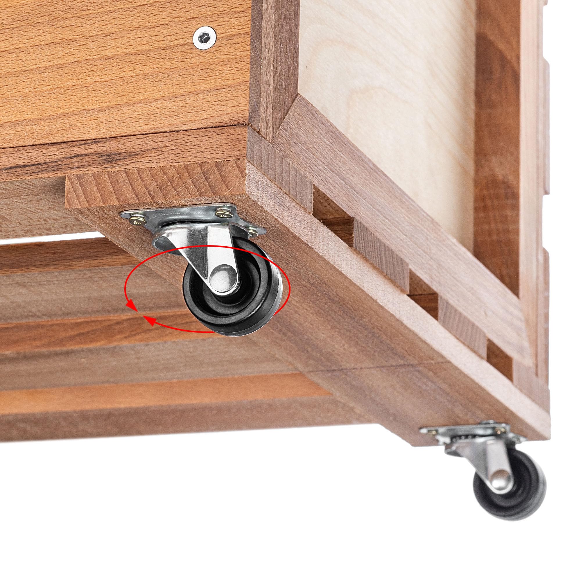 KADAX Contenitore per dischi in vinile in legno, scatola per la raccolta di dischi in vinile con ruote, robusto supporto per dischi, marrone, 36,5 x 45,5 x 28,5 cm, Scatola per dischi in vinile