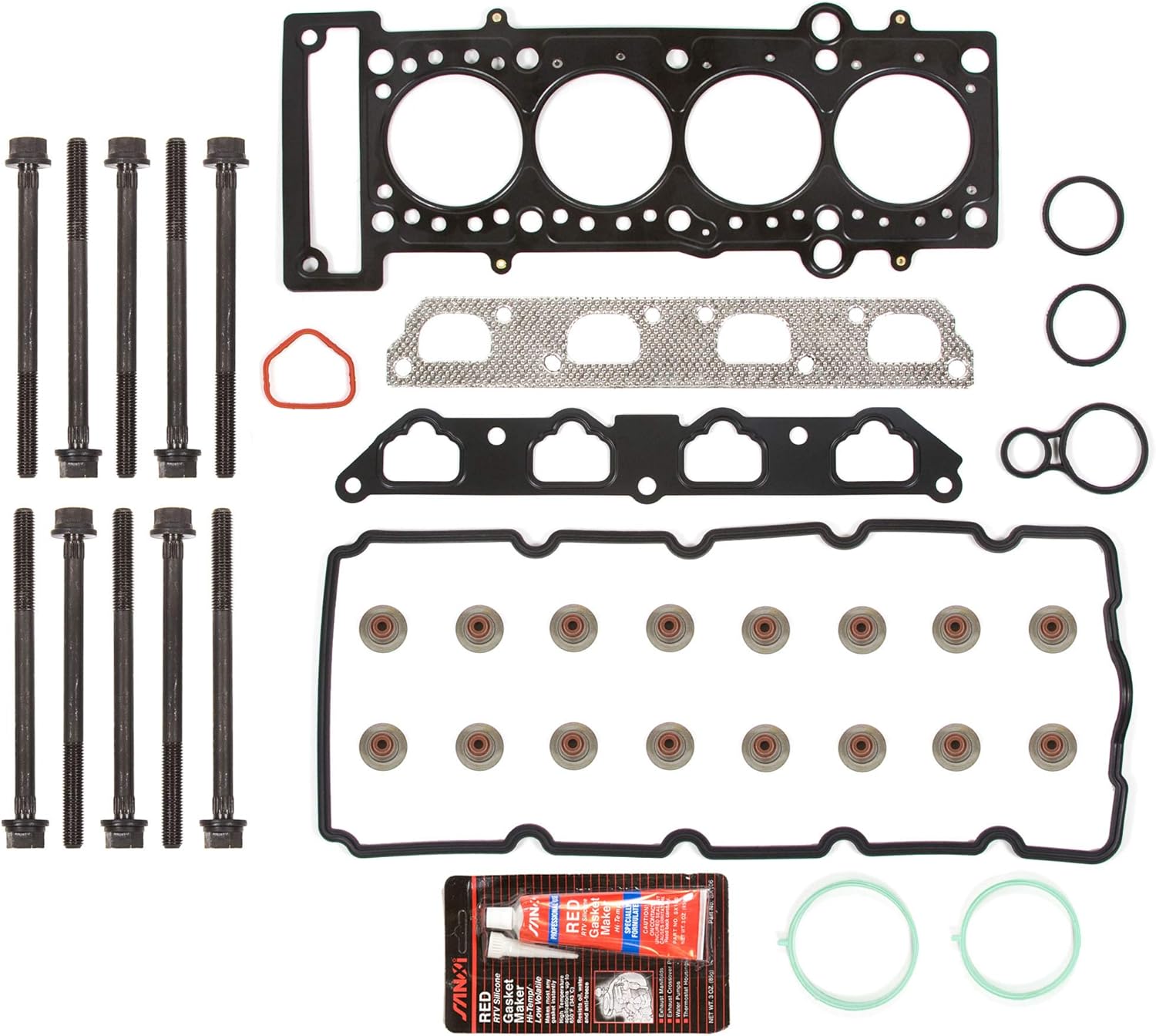 Evergreen HSHB9016 Head Gasket Set Head Bolts Fit 02-08 Mini Cooper Supercharged 1.6 W10B16A W11B16A