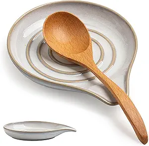 Ceramic Spoon Rest for Stove Top, Large Spoon Holder for Kitchen Counter, Heat-Resistant & Easy to Clean, Non-Stick Spatula Holder for Cooking, Coffee Spoon, Kitchen Decor, White
