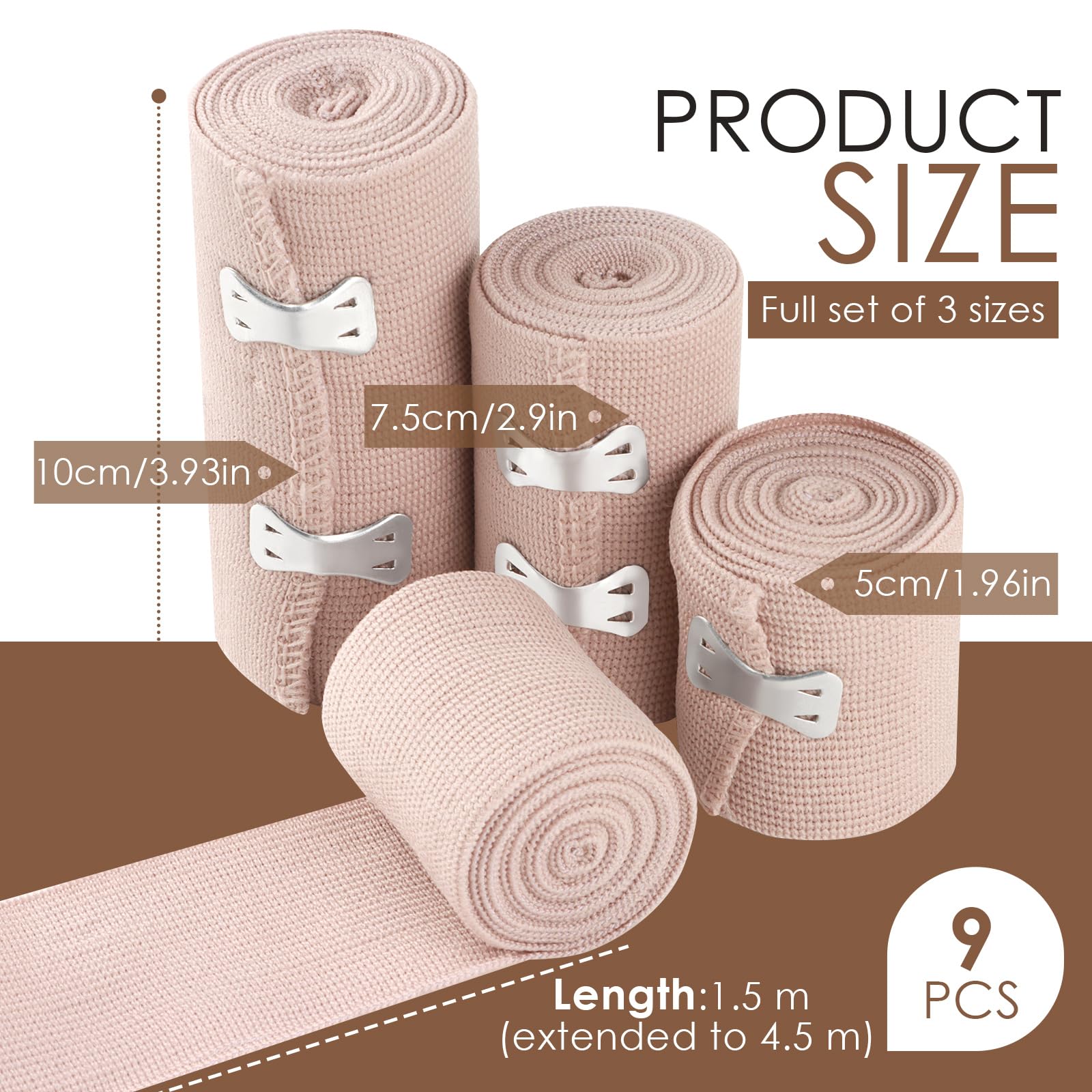 9 vendajes elásticos, vendaje autoadhesivo, vendaje de fijación vendaje ligero con 2 clips vendaje de fijación vendaje de compresión para muñecas, tobillos y rodillas