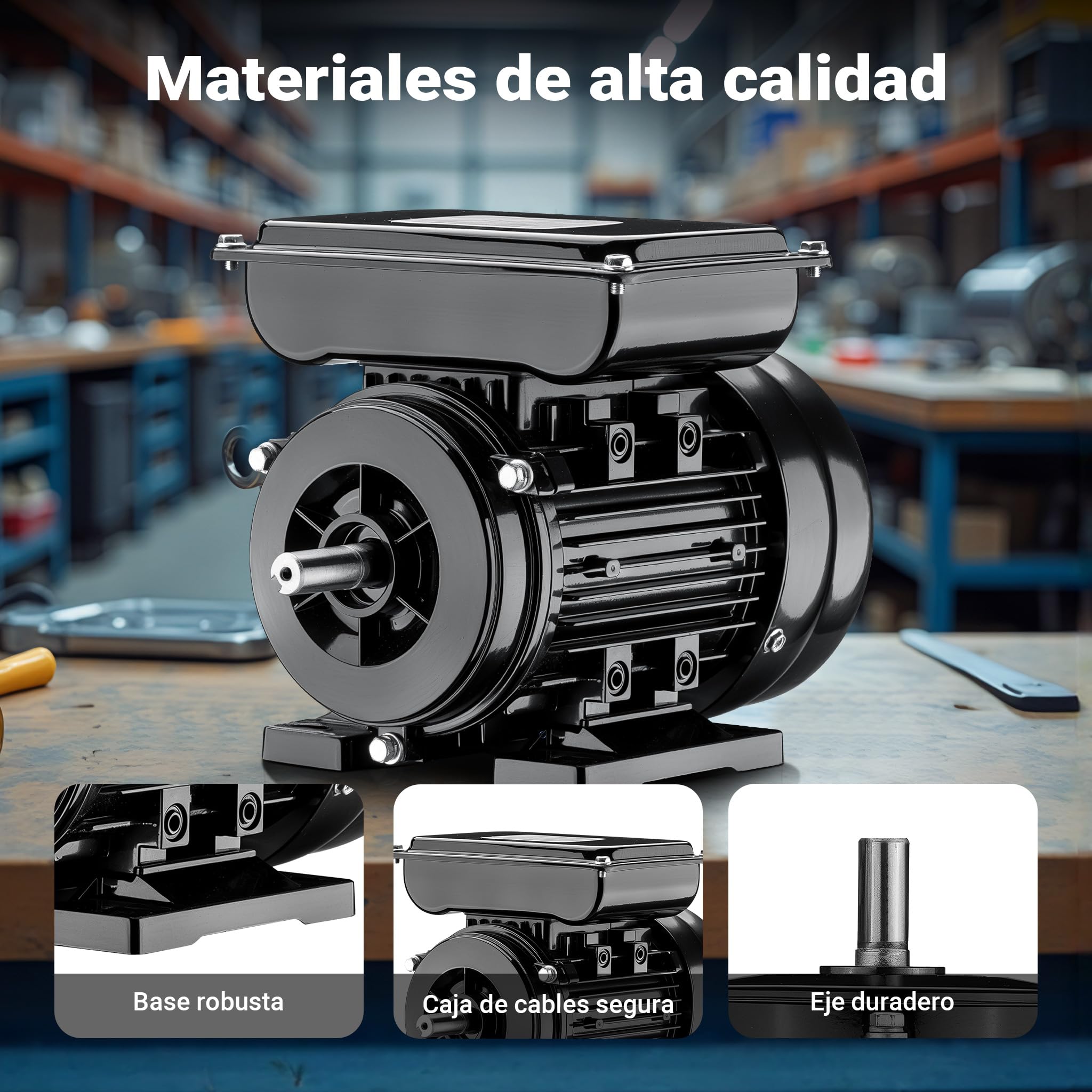 Wiltec Motor eléctrico monofásico 0,37 kW 0,5 CV diseño compacto, robusta carcasa de aluminio, motor de 1400 rpm para uso doméstico, industrial y agrícola, uso versátil