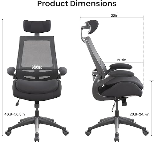 Miniatura 9 de BOLISS Silla de oficina ergonómica de malla de 400 libras, silla de escritorio con respaldo alto, reposacabezas ajustable con brazos abatibles,
