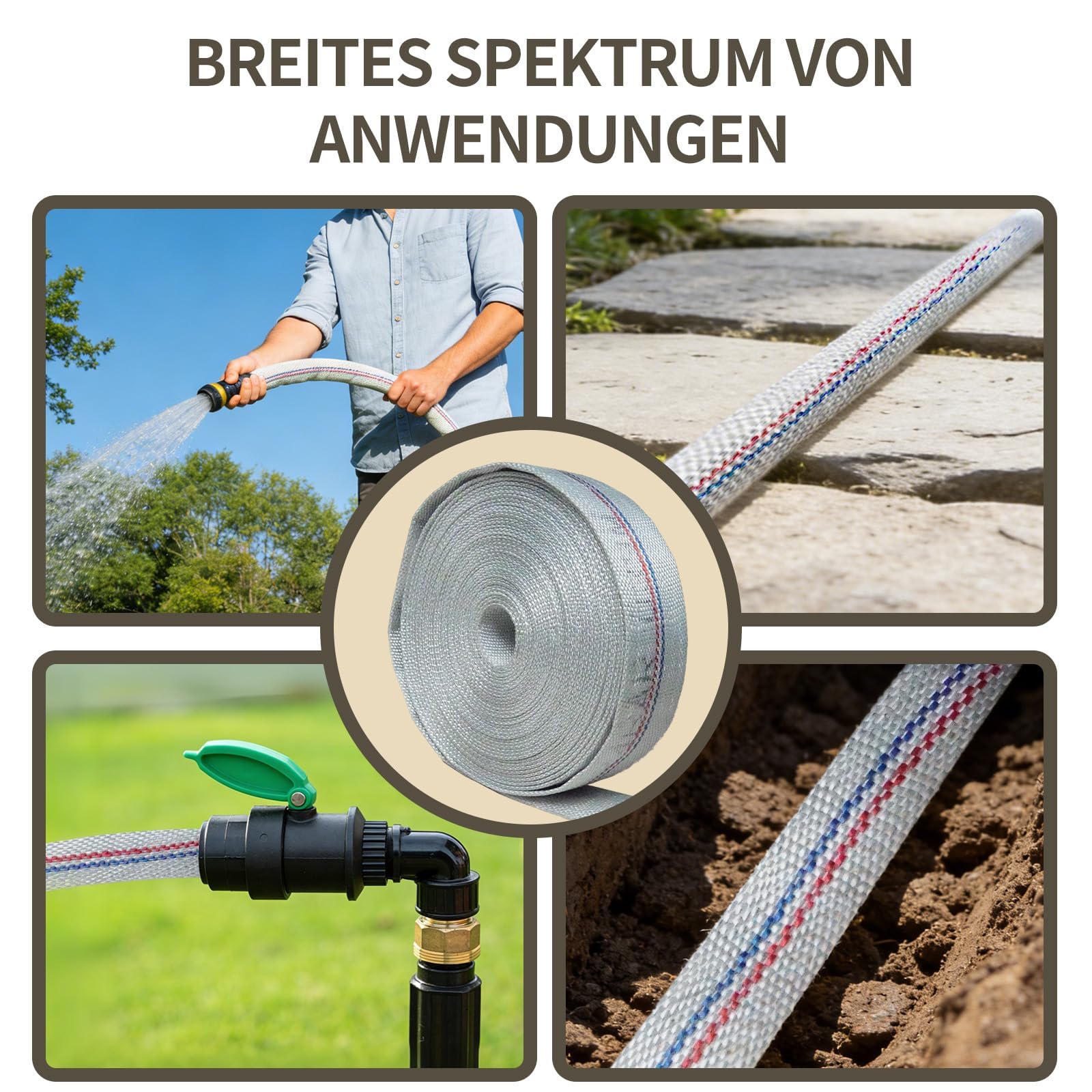Flachschlauch,Gewebeschlauch mit 2 Edelstahl Schlauchklemme,Bauschlauch mit PE-Innenbeschichtung für Tauchpumpen, Schmutzwasserpumpen,Robuster Bauschlauch,Industrieschlauch(Grau 1 Zoll-25mm 20 M)