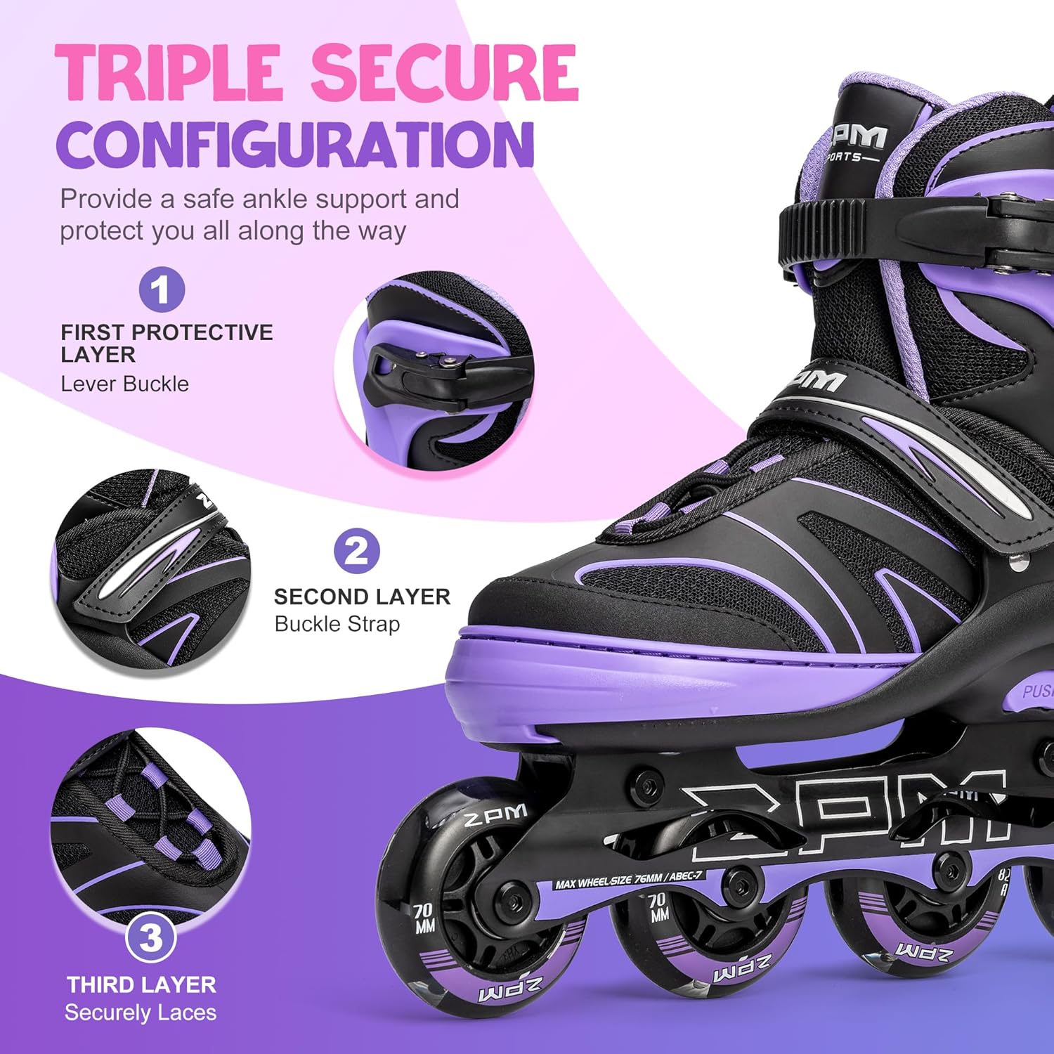 2PM SPORTS Green Medium Inline Skates + New Purple Medium Inline Skates for Kids
