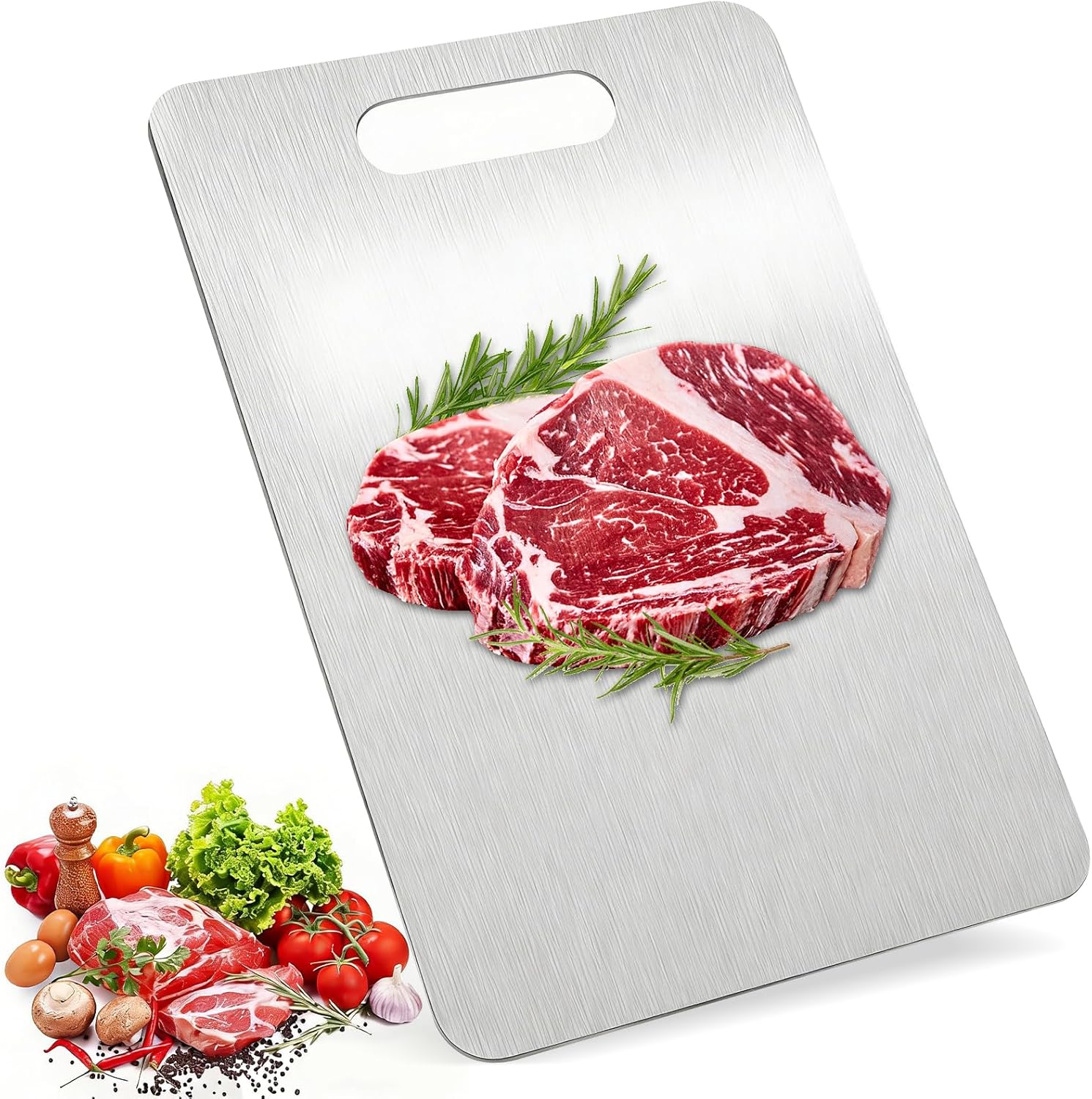 304 Stainless Steel Cutting Board, Heavy-Duty Double-Sided & Dishwasher Safe Easy-Clean Odor-Resistant Chopping Board for Meat, Vegetables, Fruit, Outdoor or Indoor (Large)