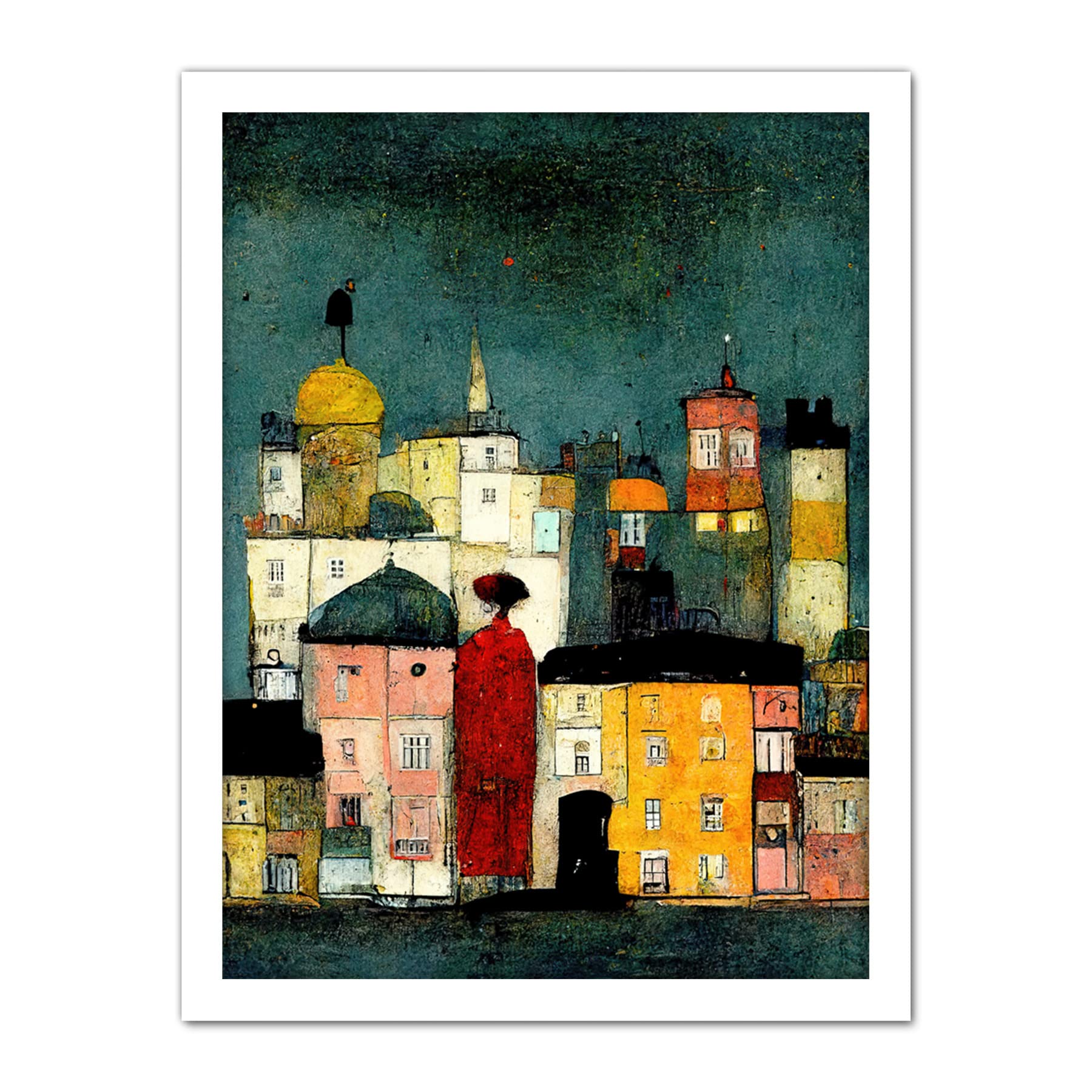 Doppelganger33 LTD Onlooker Quirky Colourful Street Scene Artwork Framed Wall Art Print 18X24 Inch
