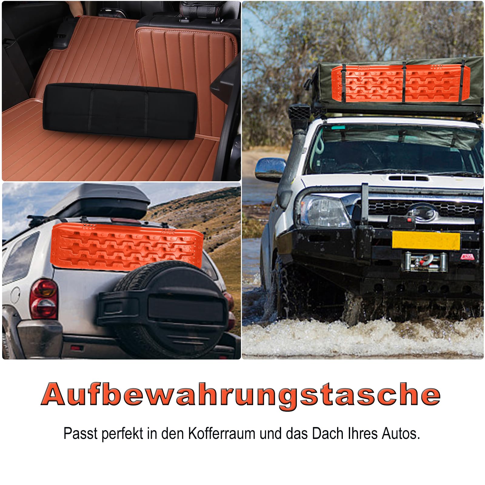 ACXIN 2 Stück Sandbleche Anfahrhilfe – 10T Offroad Recovery Boards Traktionsmatten Traktionshilfe Gripmatten – Offroad Zubehör Reifenleiter für PKW, LKW, Geländewagen, Wohnmobil, Orange