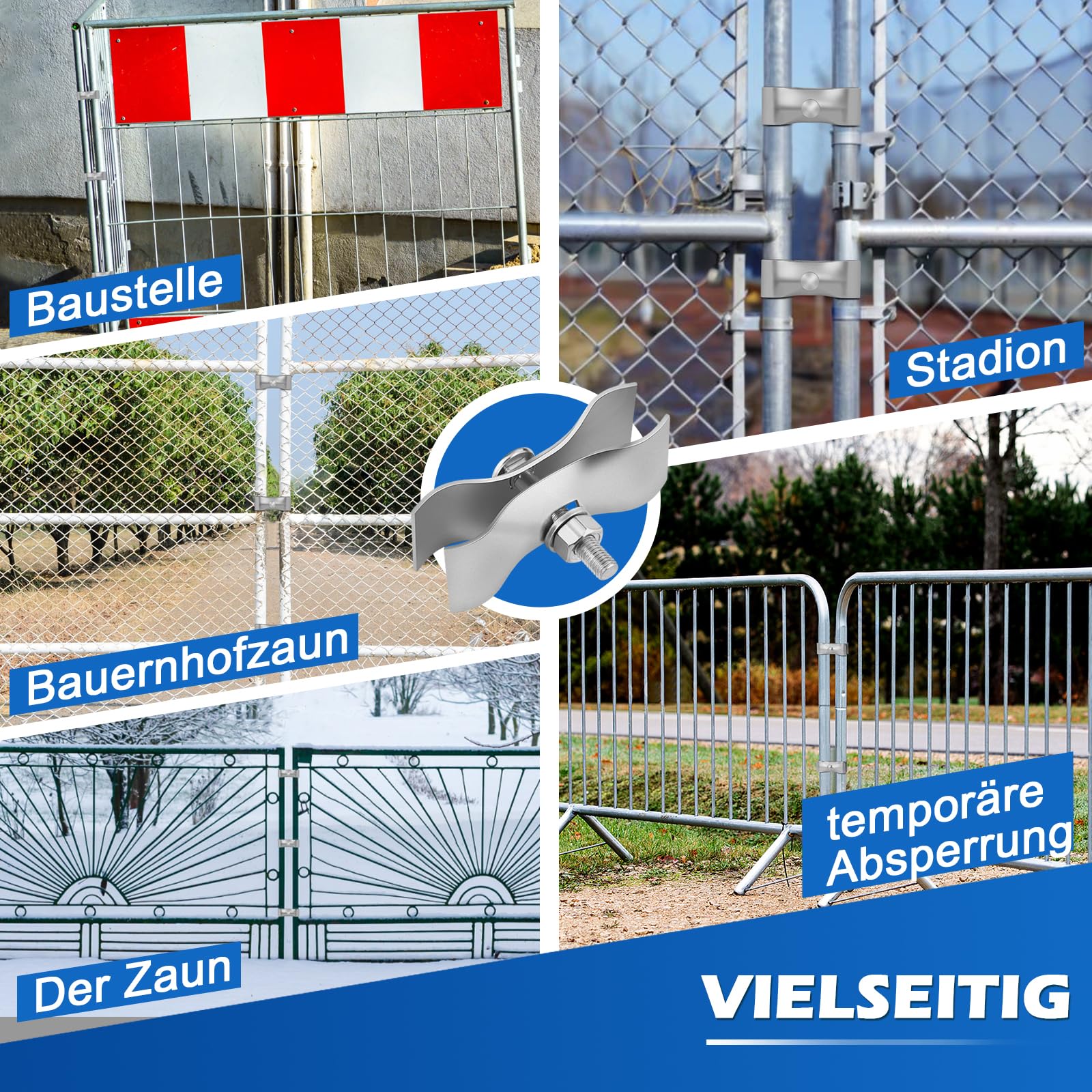 20er Bauzaun Schelle Verbindungschelle | 42 x 42 mm | Mobilzaun Bauzaun | Bauzaunschelle Baustellenzaun Sicherheitsklemme aus Metall für Baustellenzaun Absperrzaun