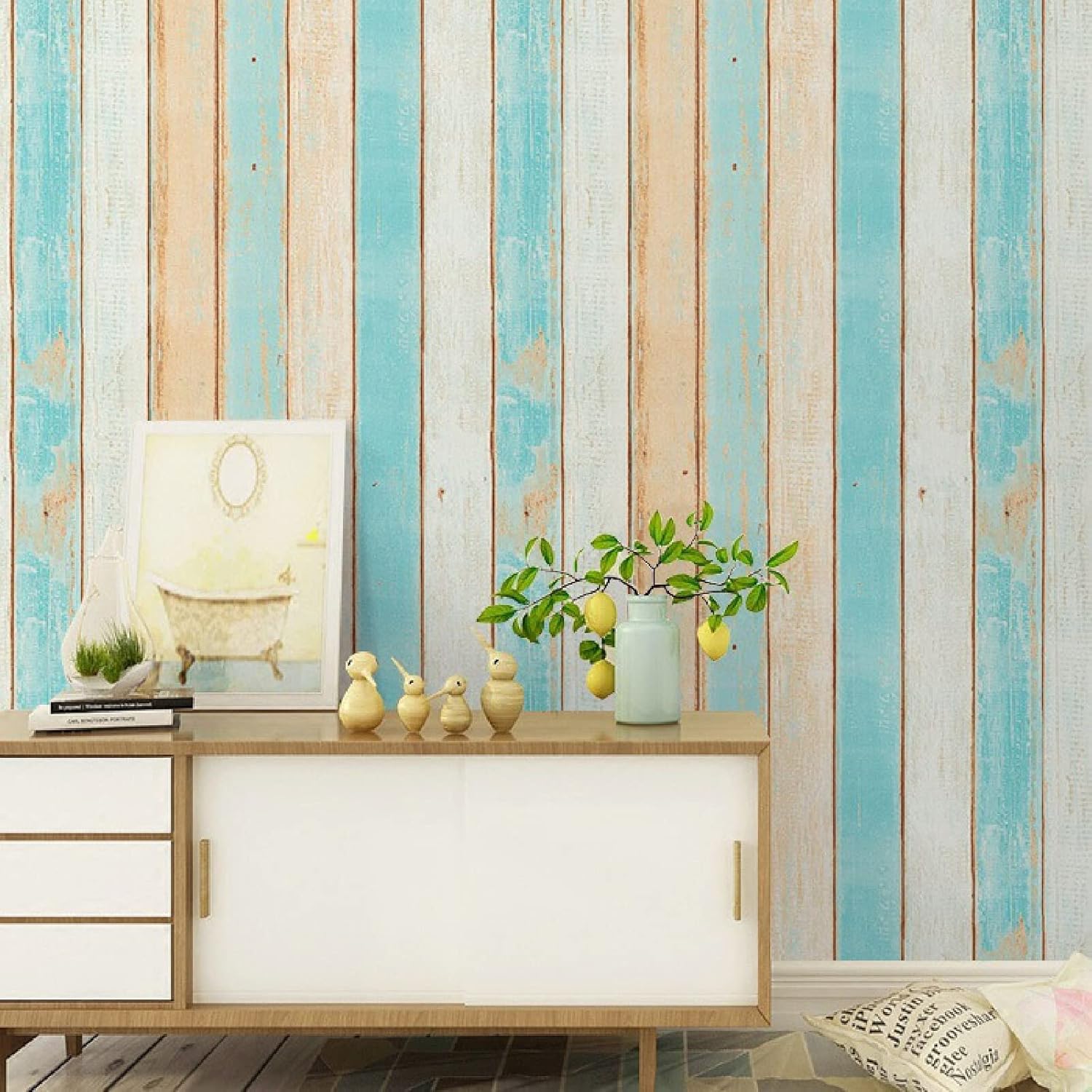 Papel Adhesivo Pintado Autoadhesivo Para 3d Paredes Vinilos Decorativos Para Muebles Habitacion Moderno Infantil Rayas verticales verdes y amarillas 60 X 500cm(23.62 X 196.85 pulgadas)