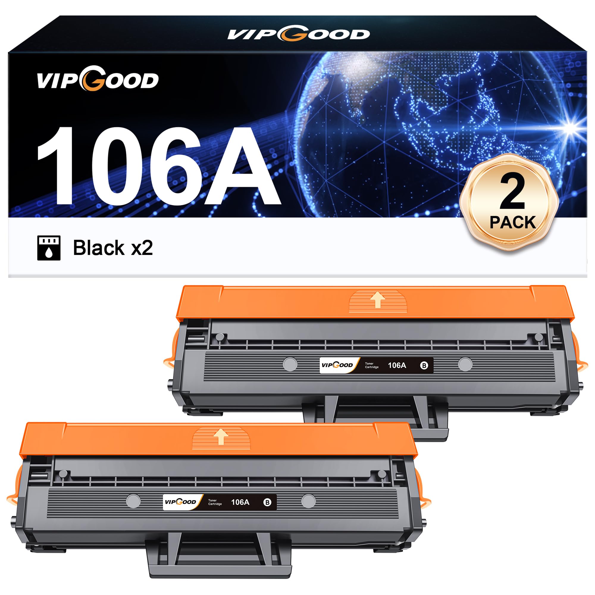 VIPGOOD 106A Toner con chip Compatibile per HP 106A W1106A Cartucce Toner per Laser 107w 107a 107r per MFP 137fnw 137fwg 135a 135r 135w 135wg (Nero, 2-Pack)