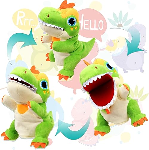Miniatura 2 de Cuteoy Marioneta de mano de T-Rex de peluche, juguete de peluche con boca abierta y movible, juego de rol creativo, narración de historias,