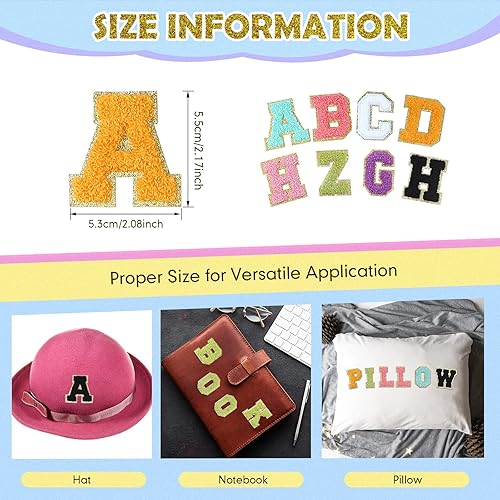 Miniatura 9 de 234 parches autoadhesivos de letras de felpilla de 2.56 pulgadas con borde dorado con brillantina para tela, reparación de ropa, decoración de