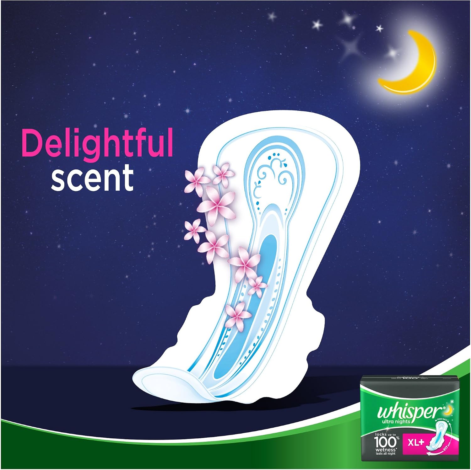 Whisper Ultra Overnight Sanitary Pads XL Plus Wings (15 Count)