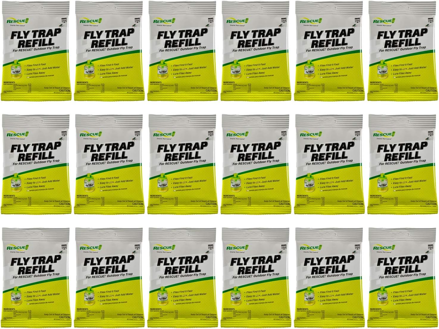 18-Pack Fly Trap Attractant Refills Works With Reusable To Lure Common Nuisance Or Filth Flies Including House Flies, Flesh And Others Non-Toxic Mode Of Action