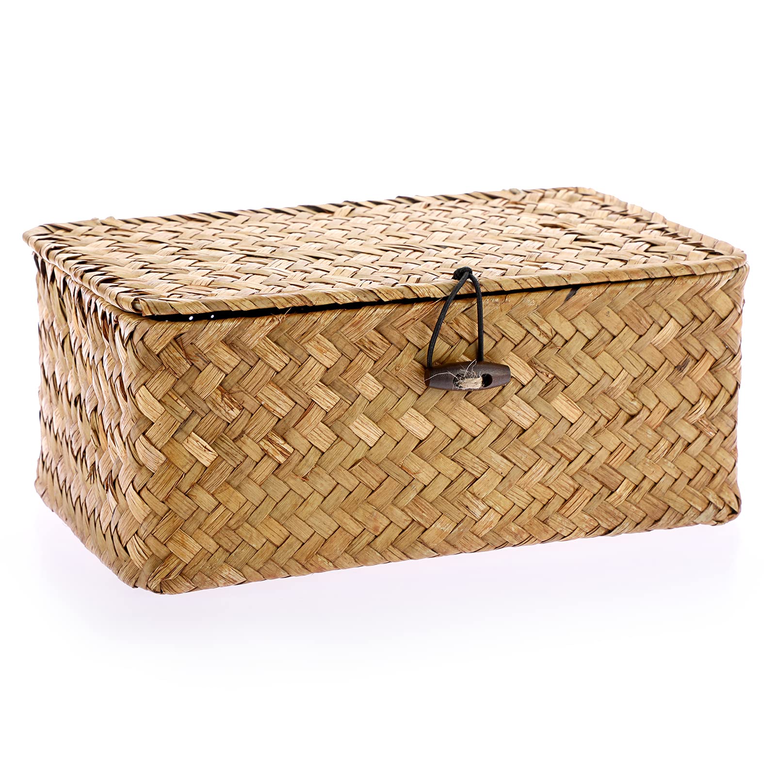 Cesto In Vimini Intrecciato Grande 50x35x38 Cm Con Inserti In Tessuto - Fatto A Mano - 3