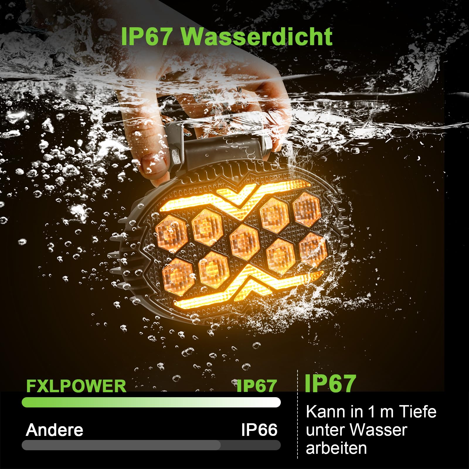 2 Stück LED Flutlicht Arbeitsscheinwerfer mit Orange Weiß Positionslicht 12V 24V Zusatzscheinwerfer für Bau und Industrie sowie LKW, Offroad