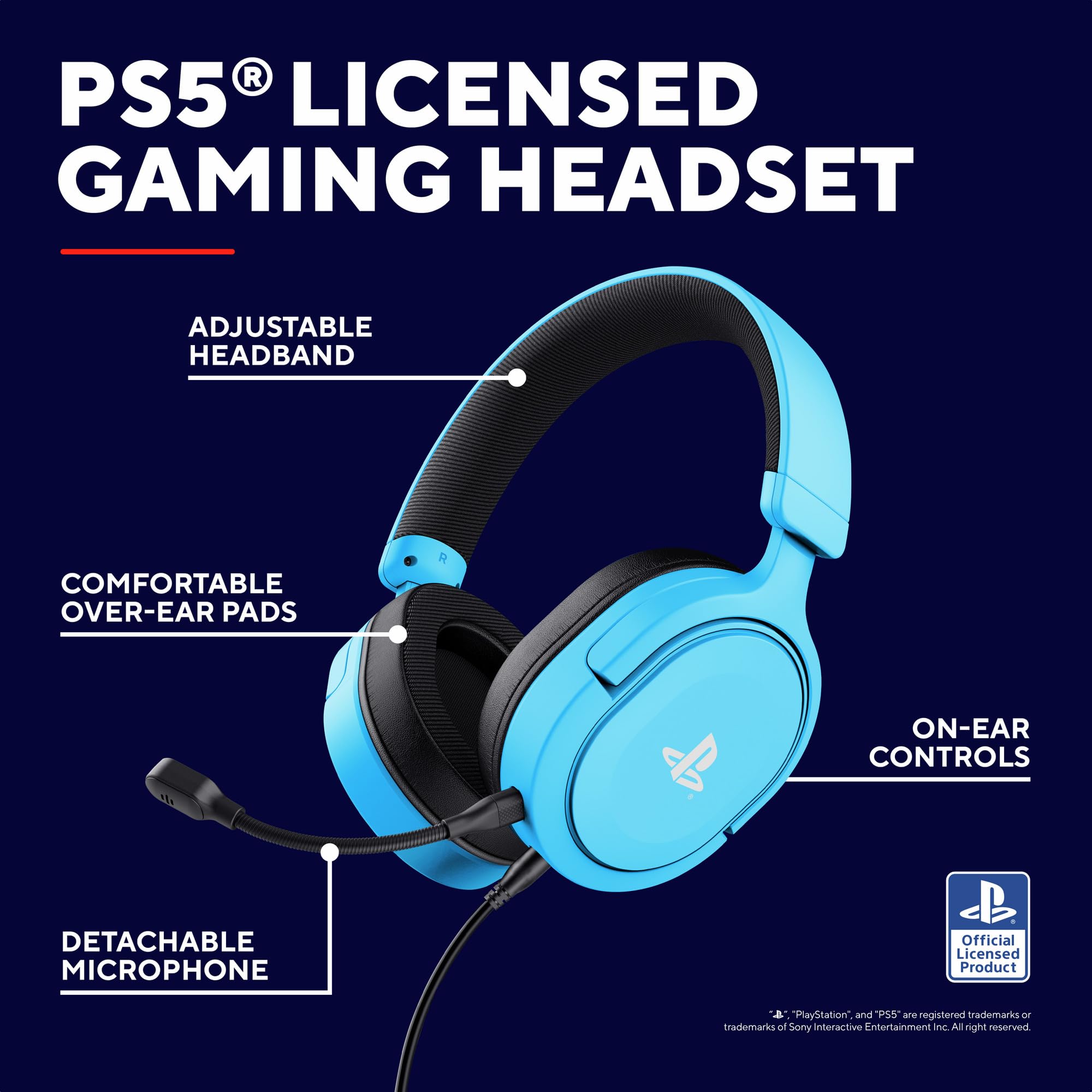 GXTrust 498B Forta Słuchawki Gamingowe PS5 / PS4, Licencja PlayStation 5, Kabel 1.2m, Przetworniki 50mm, Audio 3D, Odpinany Mikrofon, Przewodowy Zestaw Słuchawkowy Wokółuszny, Niebieski