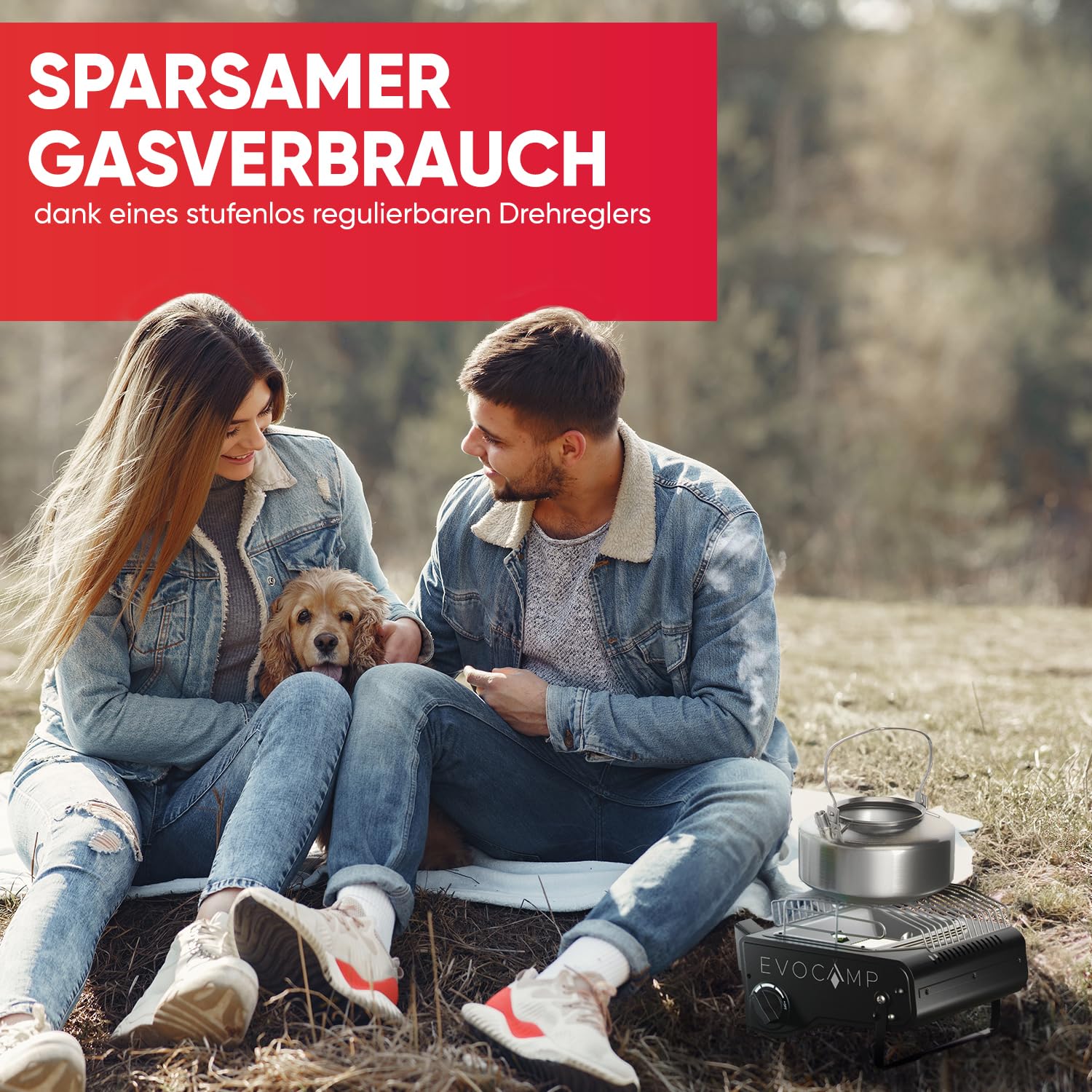 EVOCAMP tragbare Gasheizung und Gaskocher 2-in-1, Camping Heizung 1,7 kW, multifunktionale Keramikheizung, perfekte Gasheizung für Outdoor, Heizstrahler, Zeltheizung