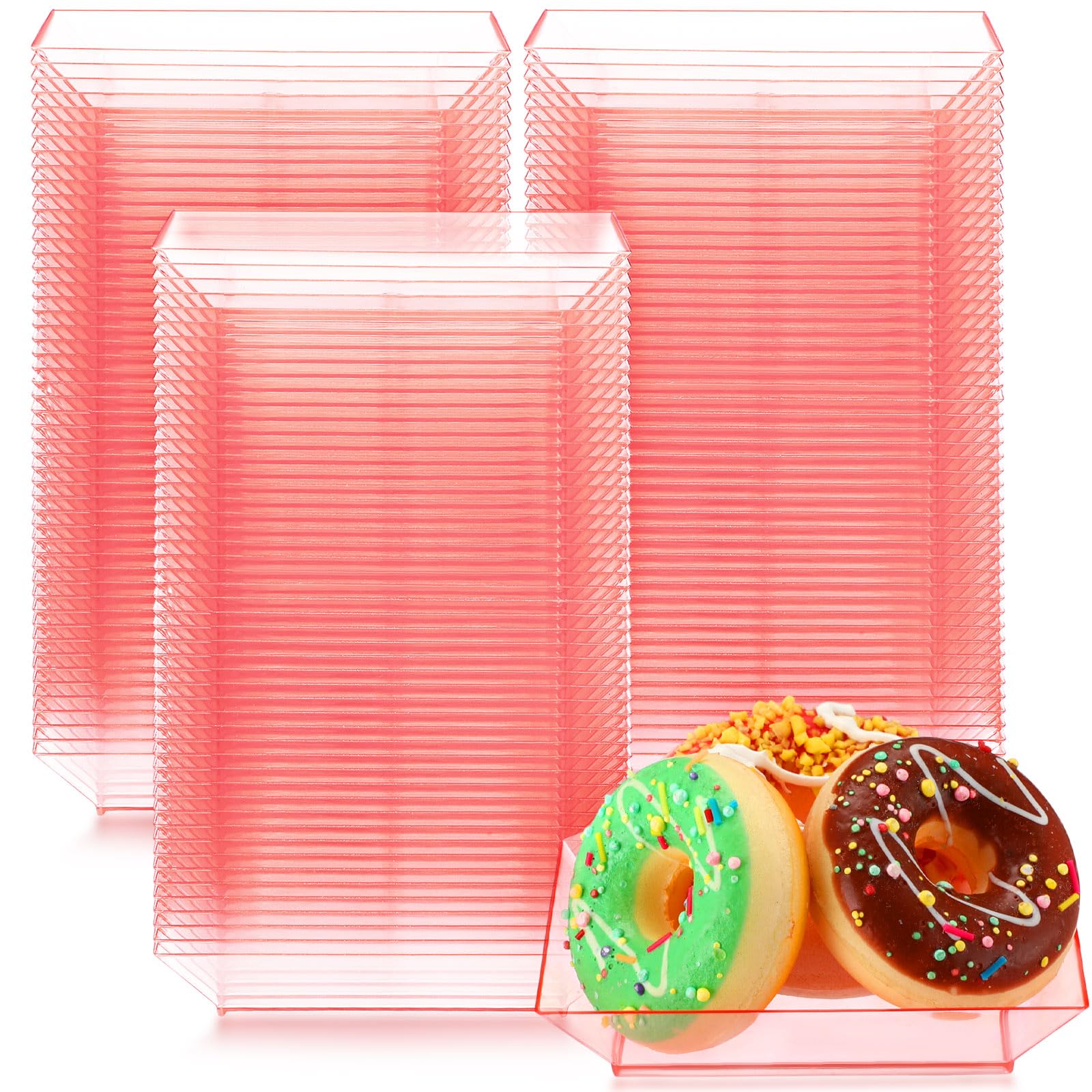 Zhehao 100 Pcs Plastic Dessert Appetizer Plates Disposable, 3.6 x 3.6 Inch Small Square Plastic Dessert Cake Plate for Party, Valentine's Day Wedding