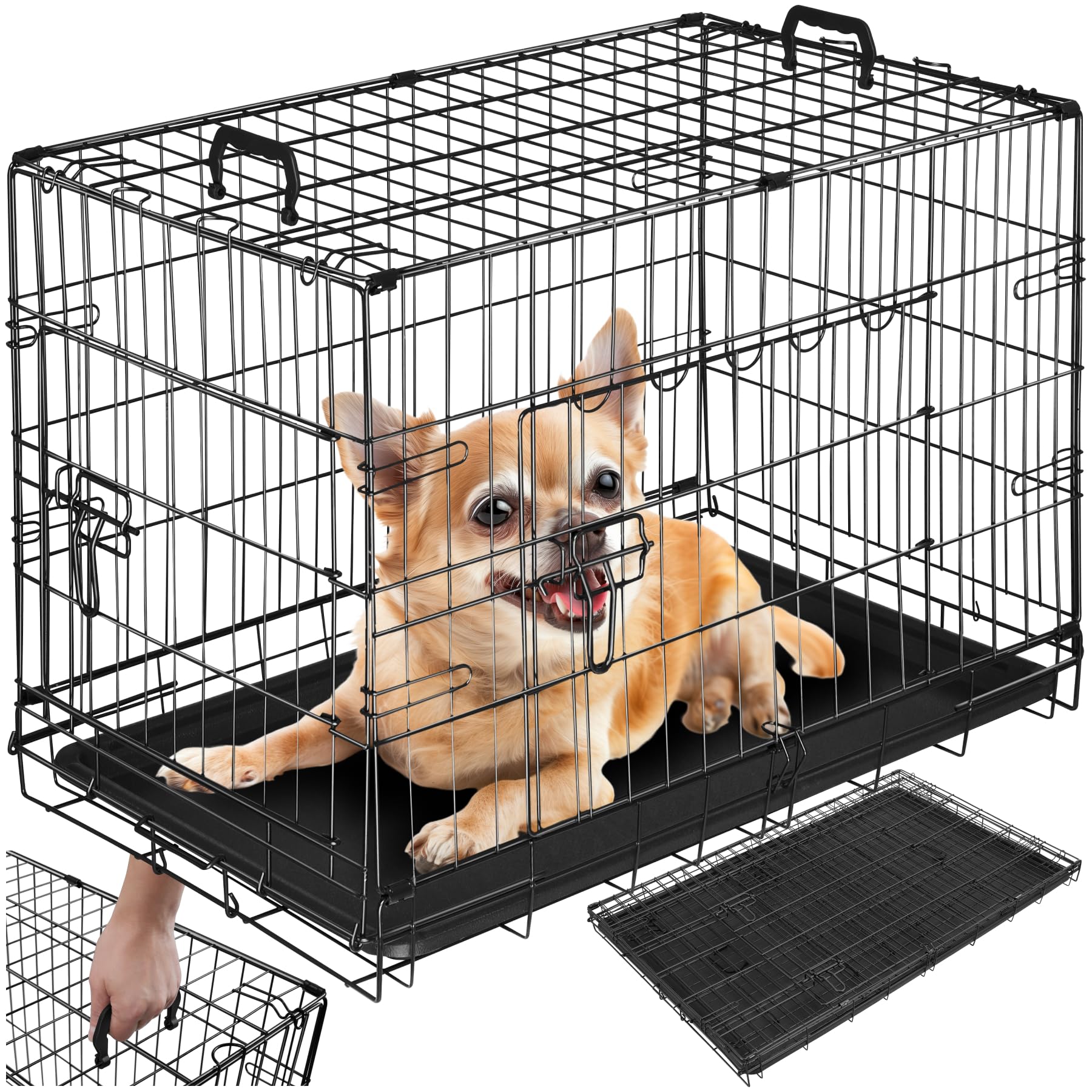 tectake Hundekäfig Hundetransportbox 78 x 48 x 52,5 cm