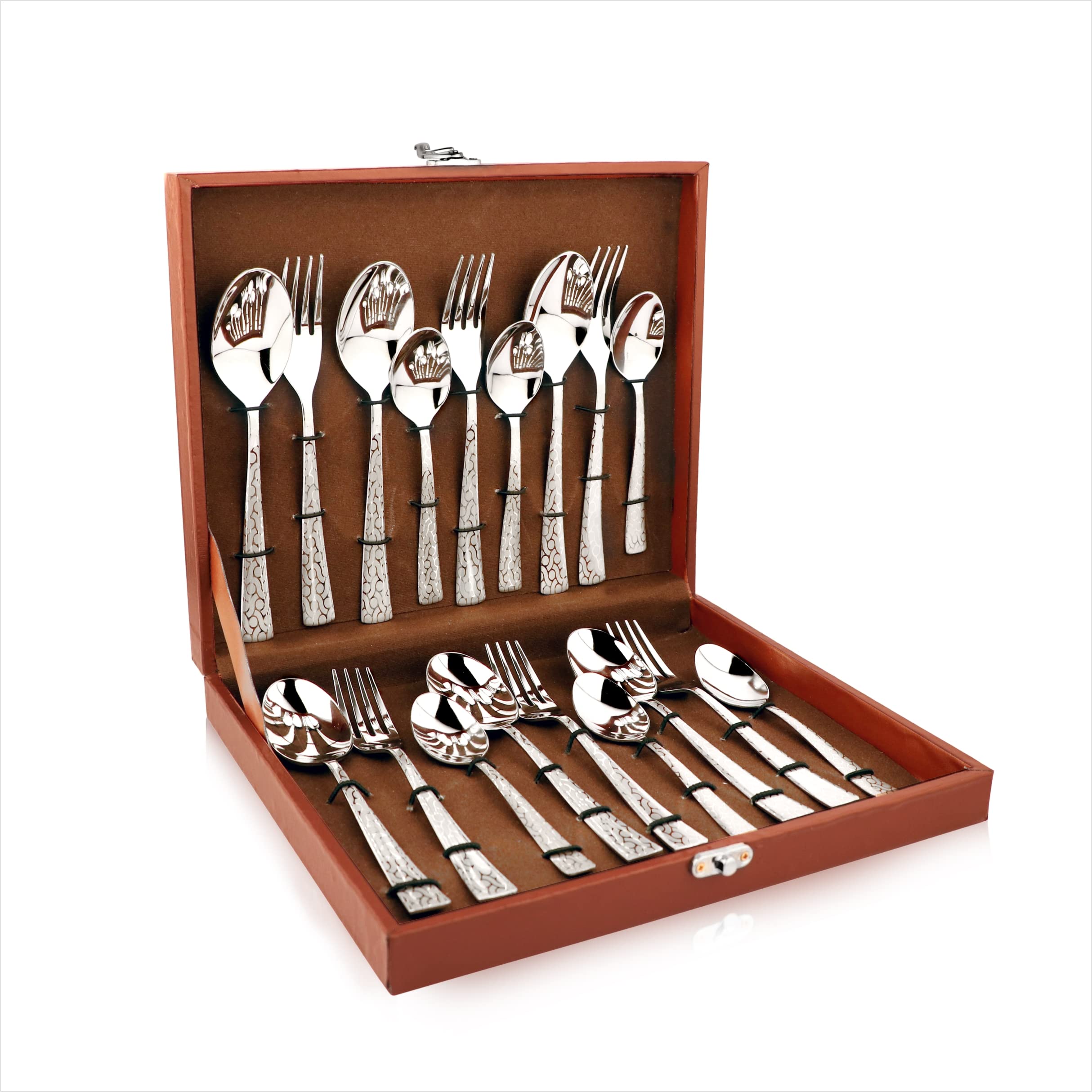 Montavo by FnS Pacific 18 Pc Cutlery Set with Leatherette Box, (6 Dinner Spoon, 6 Dinner Fork, 6 Tea Spoon & 1 Leatherette Box)