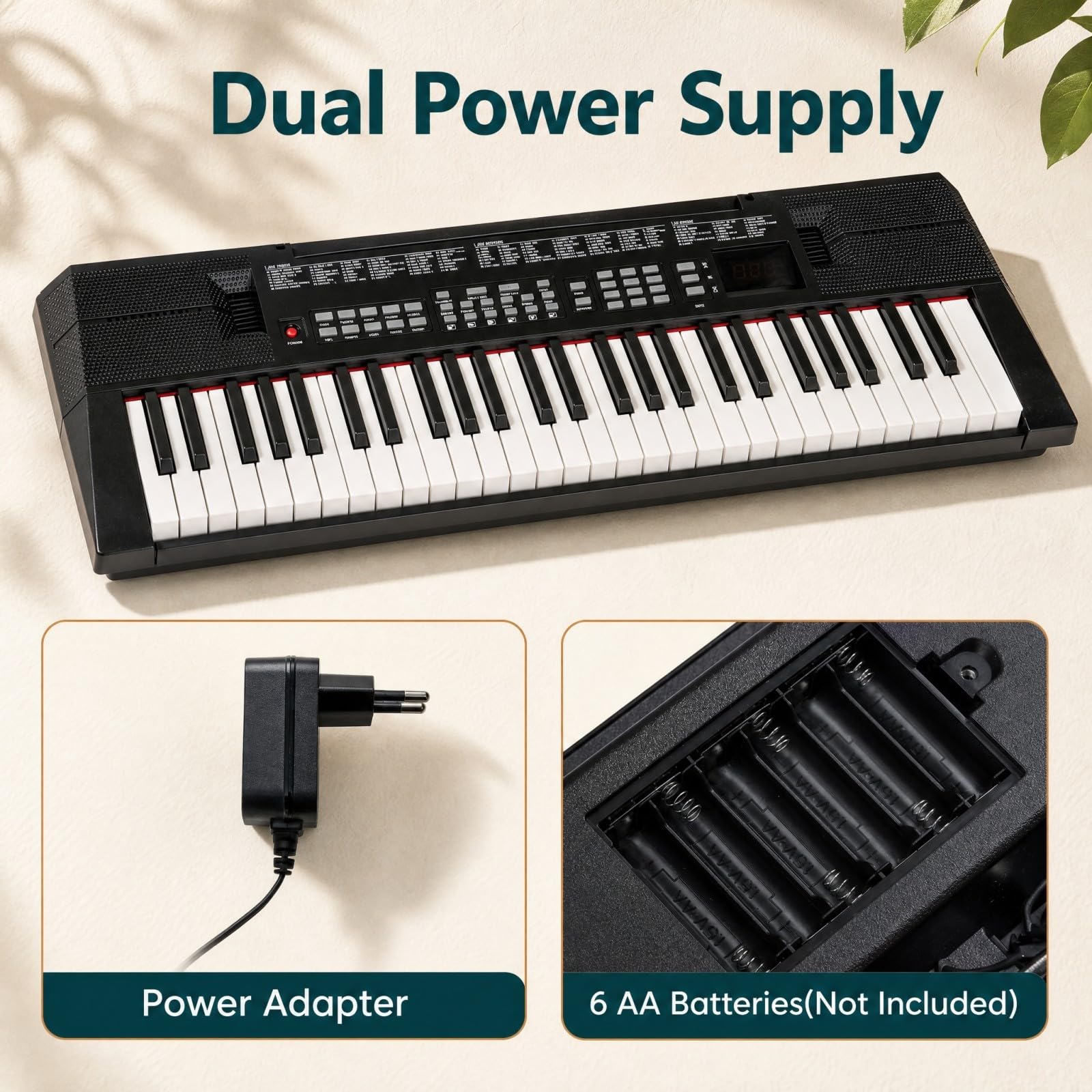 KOMFOTTEU Pianoforte Digitale 54 Tasti, con 200 Ritmi, 200 Suoni e 60 Demo | Tastiera Elettronica con Microfono e Leggio, Pianola Doppia Portatile e Leggera, per Bambini, Adolescenti e Adulti, Nero