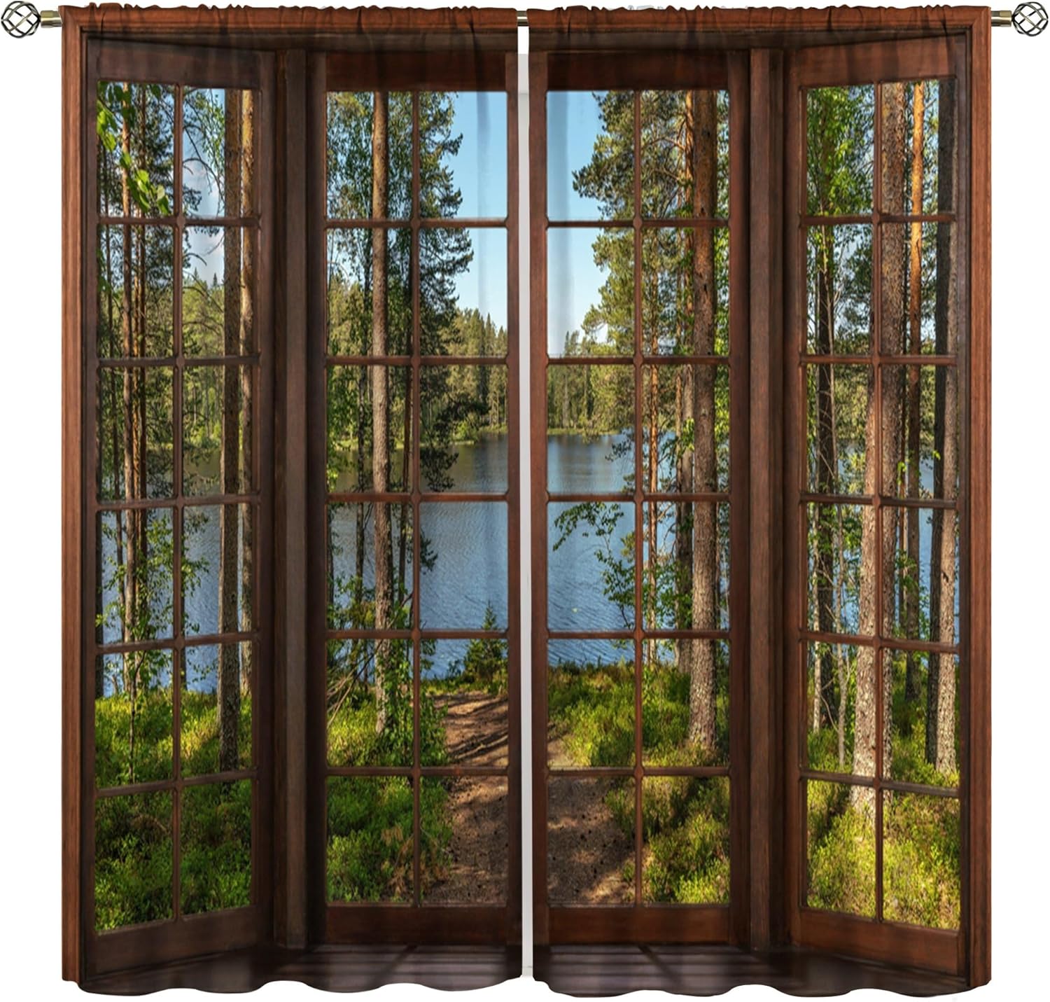 Forest Lake Blackout Curtains Fir Tree Meadow Path Northern Nature Landscape Window Treatments for Kitchen Bedroom Living Dining Room Office 63" W X 72" L