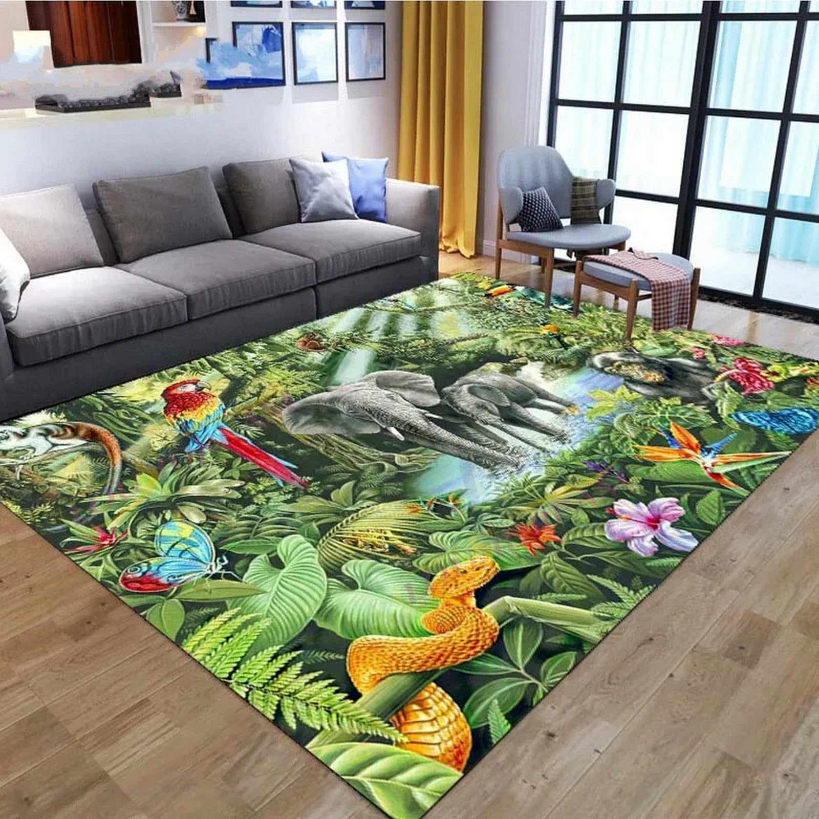 Tapis de porte antidérapant effet teck avec motif éléphant 3D de nettoyage facile