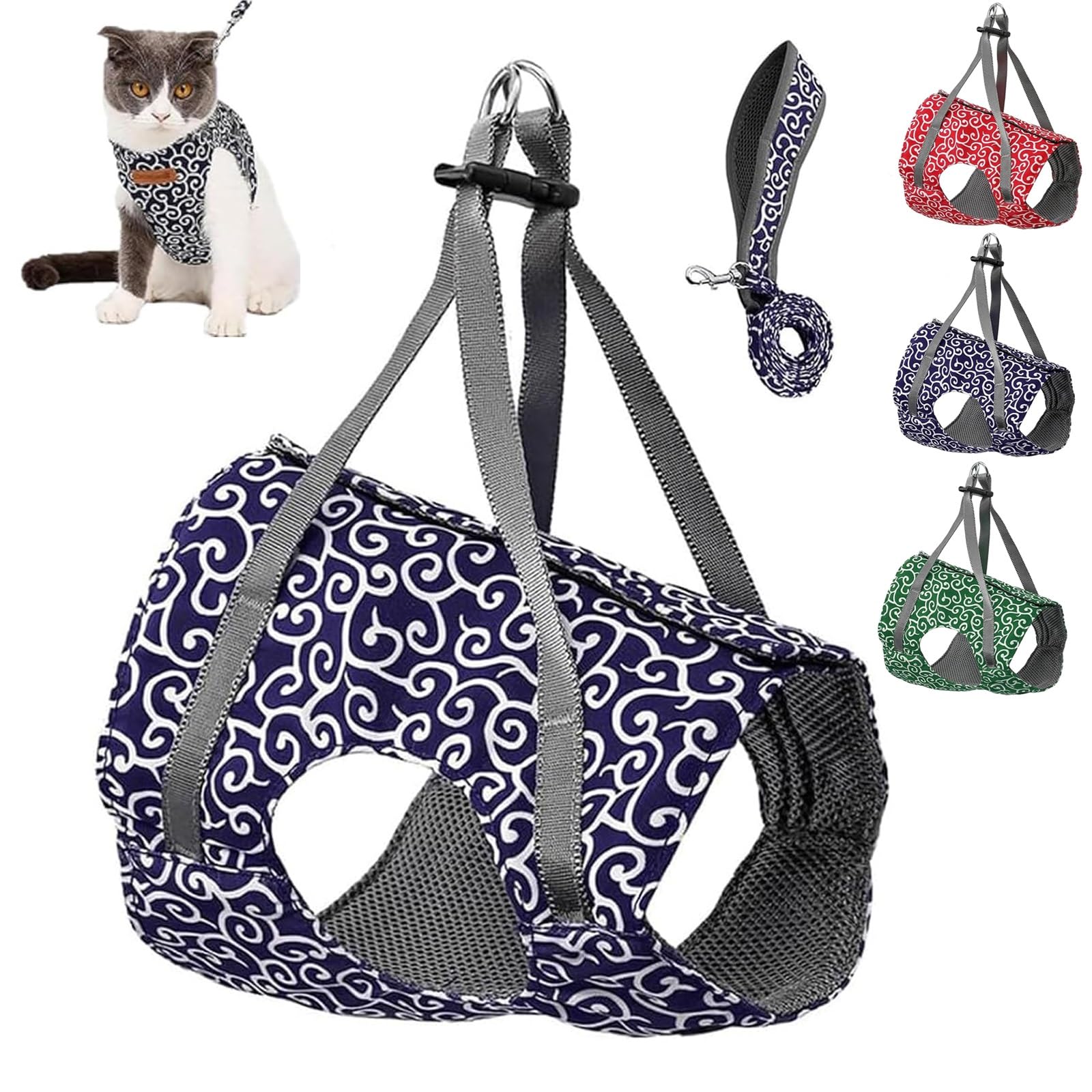 Arnés de gato anti-escape ajustable chaleco cómodo con correa para pasear azul L