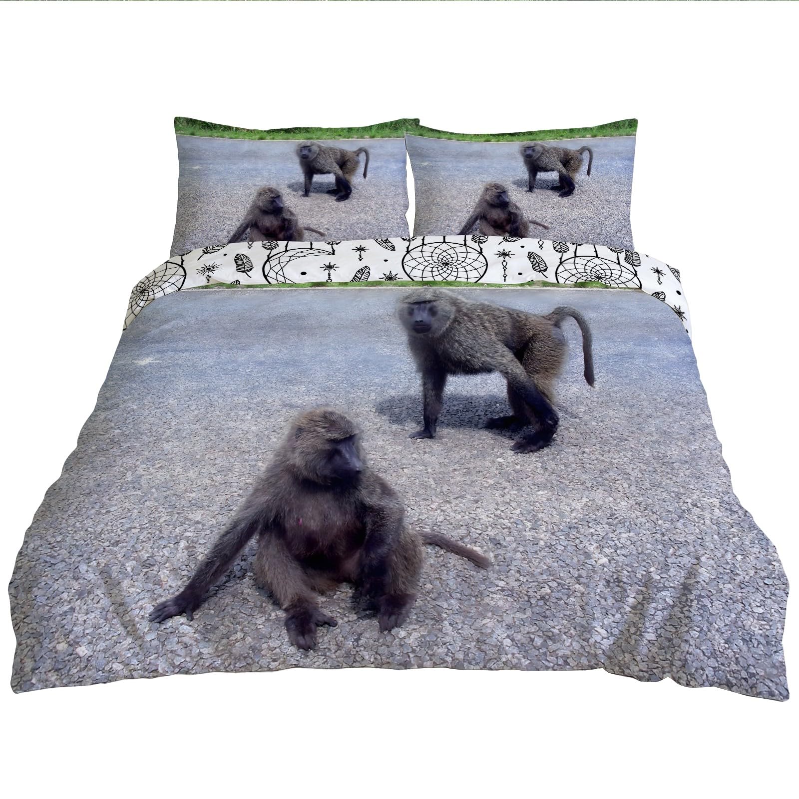 Housse de couette grand 240x220 cm motif babouin et attrape-rêves