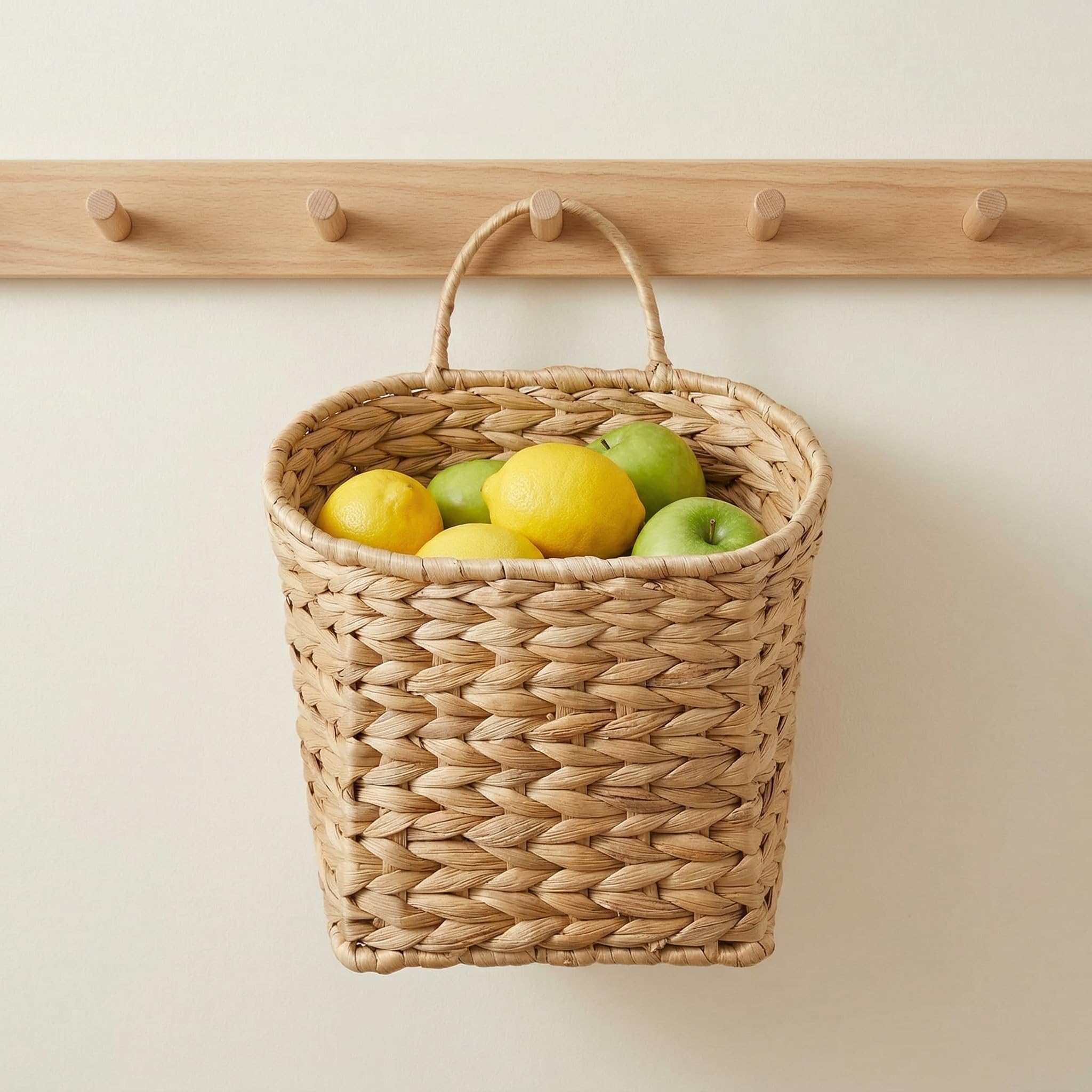 Panier Suspendu, Panier Osier Rangement Mural pour Porte, Cuisine, Salle de Bains et Salon, Rangement Pomme de Terre et Fruits, Décoration de Mariage Style Bohème, Rangement Maison, Lot de 2