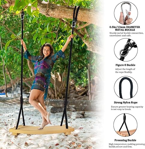 Miniatura 3 de Favuit Asiento de columpio de madera, columpio colgante de árbol para adultos y niños, juego de columpios de madera para exteriores, accesorios con