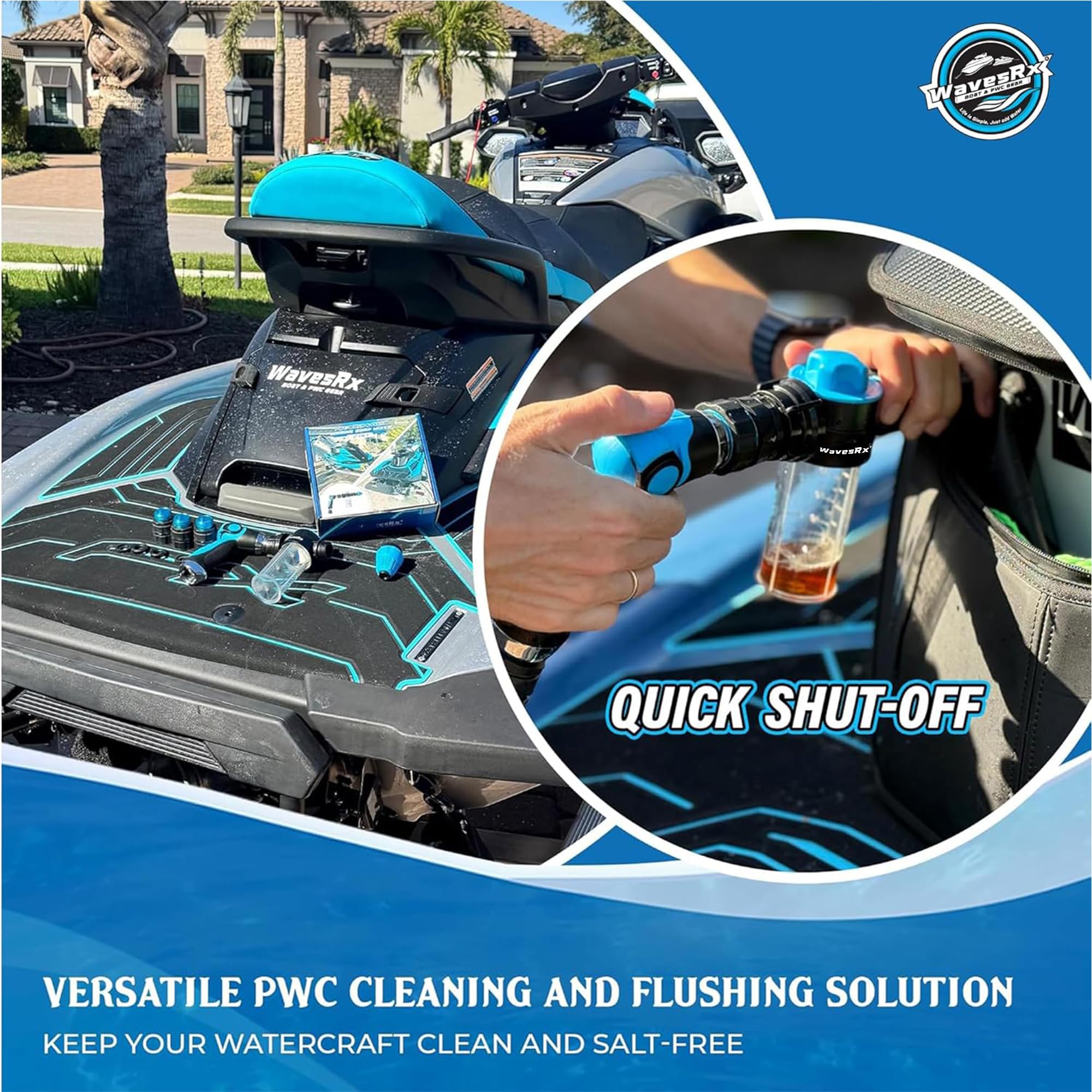 WAVESRX PWC & Boot Schaumkanone Sprayer & Motor Spülmischer zum Abwaschen von Salz | Dual-Use Marine Soap Foamer zum schnellen Waschen und Spülen | Reinigungsset für Bootfahren mit Gartenschlauch