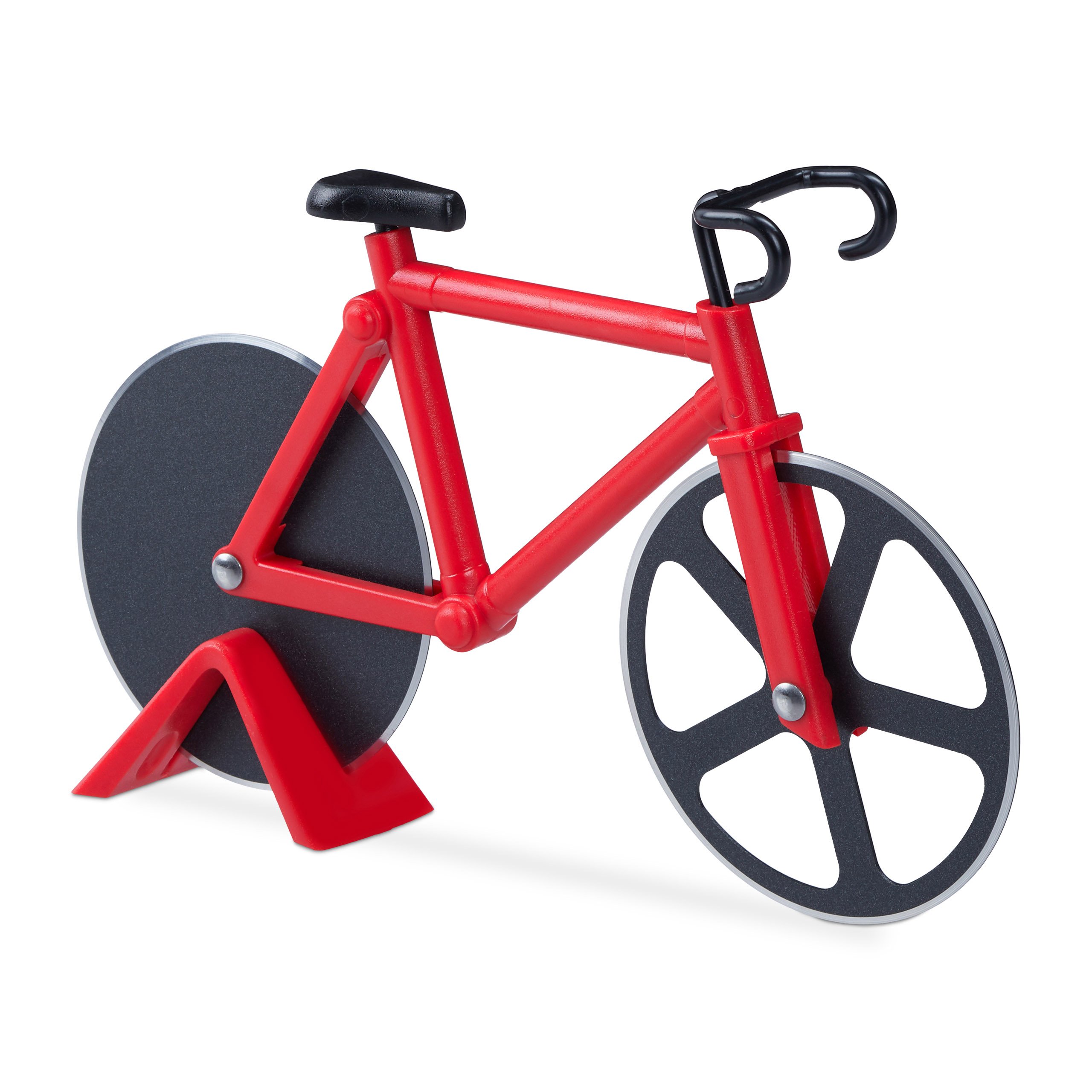 Relaxdays Bicycle Pizza Cutter, Fun Dough Slicer with Sharp Blades, for Pizza & Dough, Red