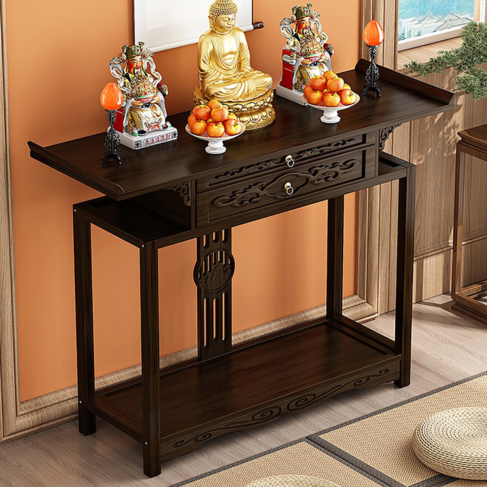 Table d'autel de méditation Chinoise en bois avec tiroir de rangement pour salle ancestrale 120cm