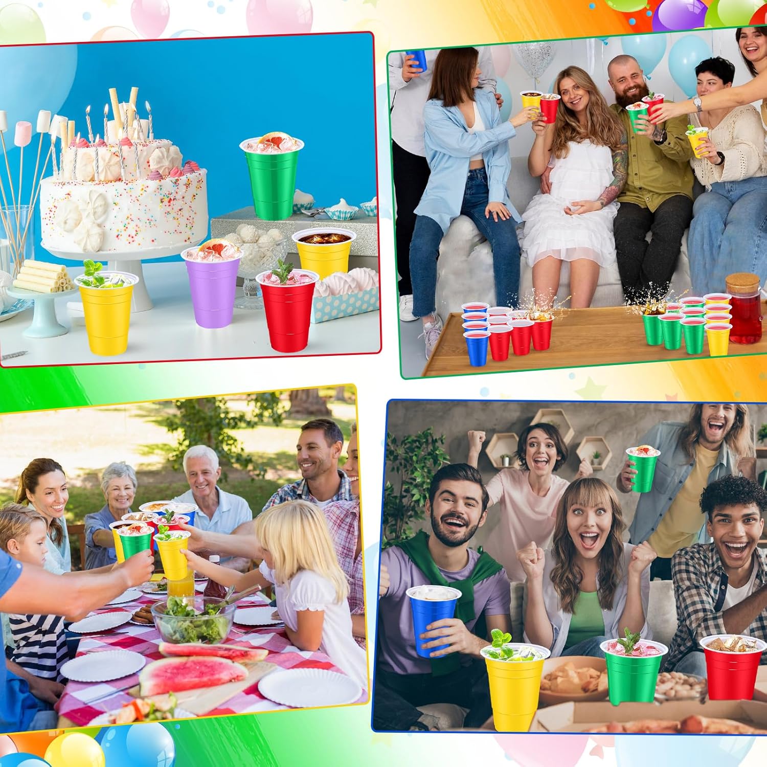 90 Pcs Disposable Plastic Cups Neon Party Supplies 16oz Disposable Plastic Cups Fiesta Matrimony Bachelorette Decorations Birthday Wedding Carnival(Red, Green, Yellow, Blue) - Image 3