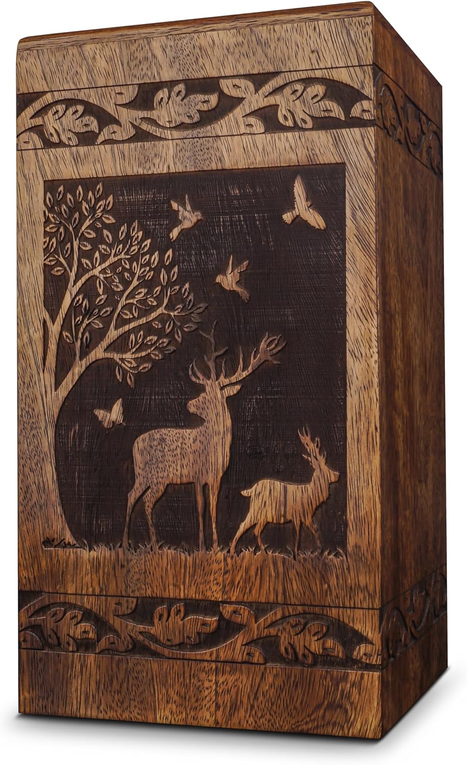 ZIYA Large Handmade Wooden Cremation Urns for Human Ashes Adult Male Female Up To 250 lbs – Buck Memorial Forest Deer Decorative Funeral Burial Adult Urn for Men Women Ashes Box For Dad