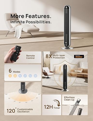 Miniatura 7 de Dreo Combo de ventilador de torre y calentador, ventiladores de pie de 29.2 piess para dormitorio, 17 niveles, 6 modos, oscilación de 120, 42