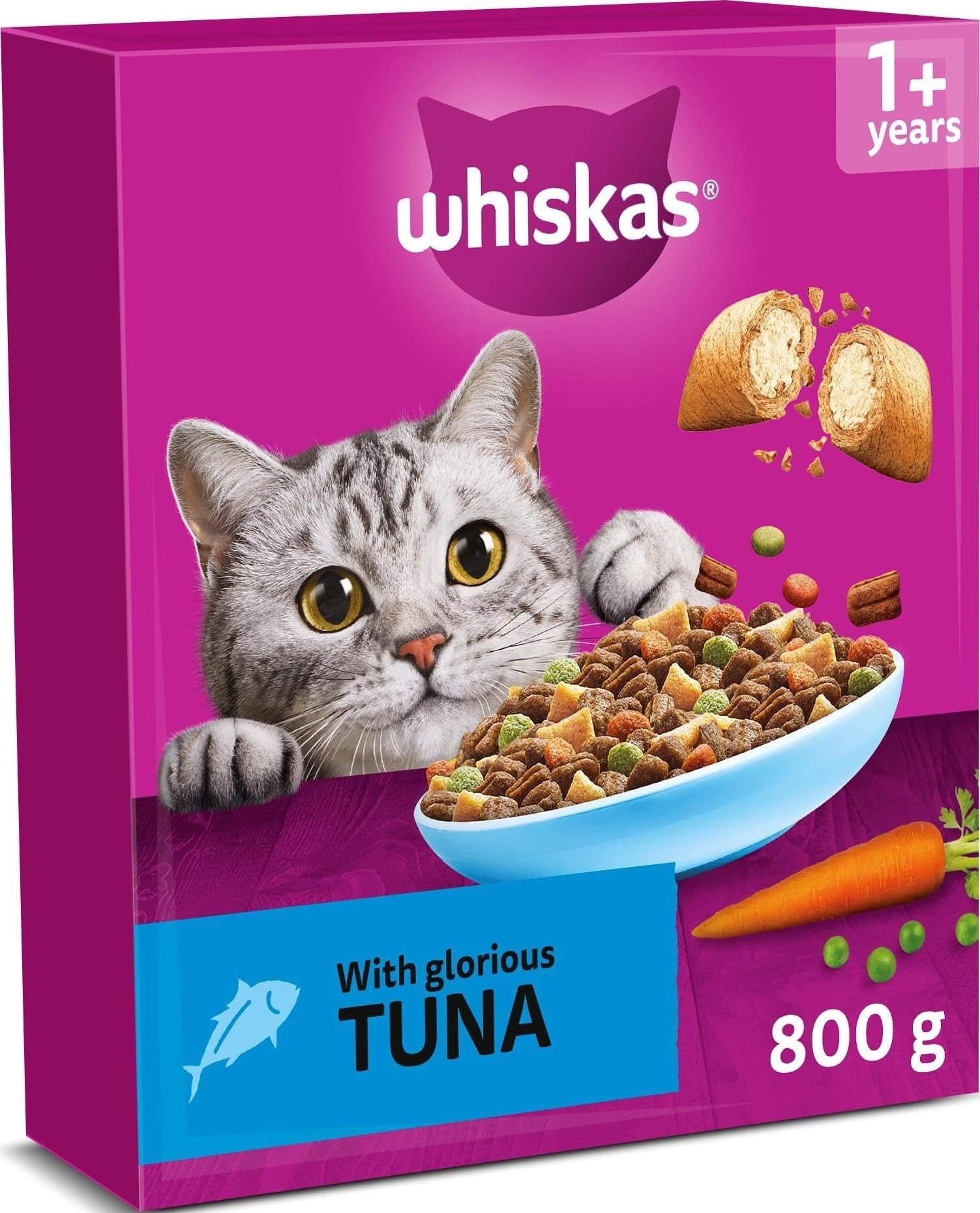 WHISKAS Adult Dry Cat Food 800g with Tuna (Pack of 5)