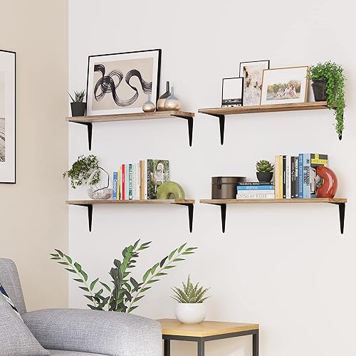 Miniatura 4 de Wallniture Arras - Estantes flotantes de 24 pulgadas, estantes flotantes para libros, estante de madera rústica montado en la pared para sala de